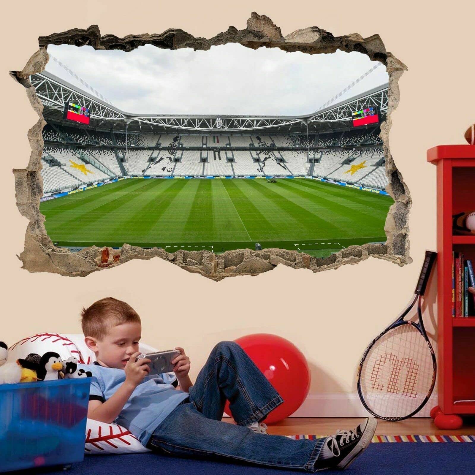 Juventus Football Stadium Wall Sticker for Kids Bedroom - Removable Vinyl Mural Decal for Home, Office, and Game Room Decor - Perfect for Soccer Fans and Sports Themed Rooms