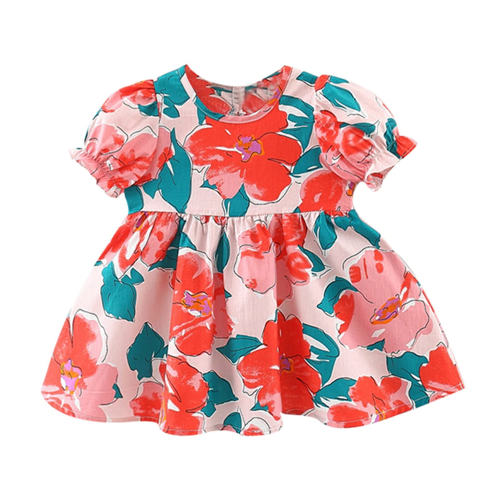 Beehong Toddler Girls Floral Print Princess Dress with Bow & Ruched Details - Summer Casual Outfit for Kids Age 4 - Perfect for Birthday Parties, Photo Shoots & Special Occasions