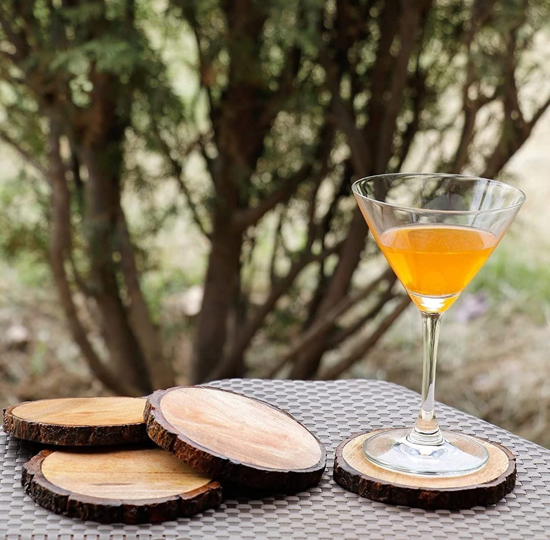 Handcrafted Natural Wood Drink Coasters Set of 4 - Premium Absorbent Protectors for Coffee Cups, Wine Glasses & Beverages - Perfect for Home Bars, Dining Tables & Office Desks