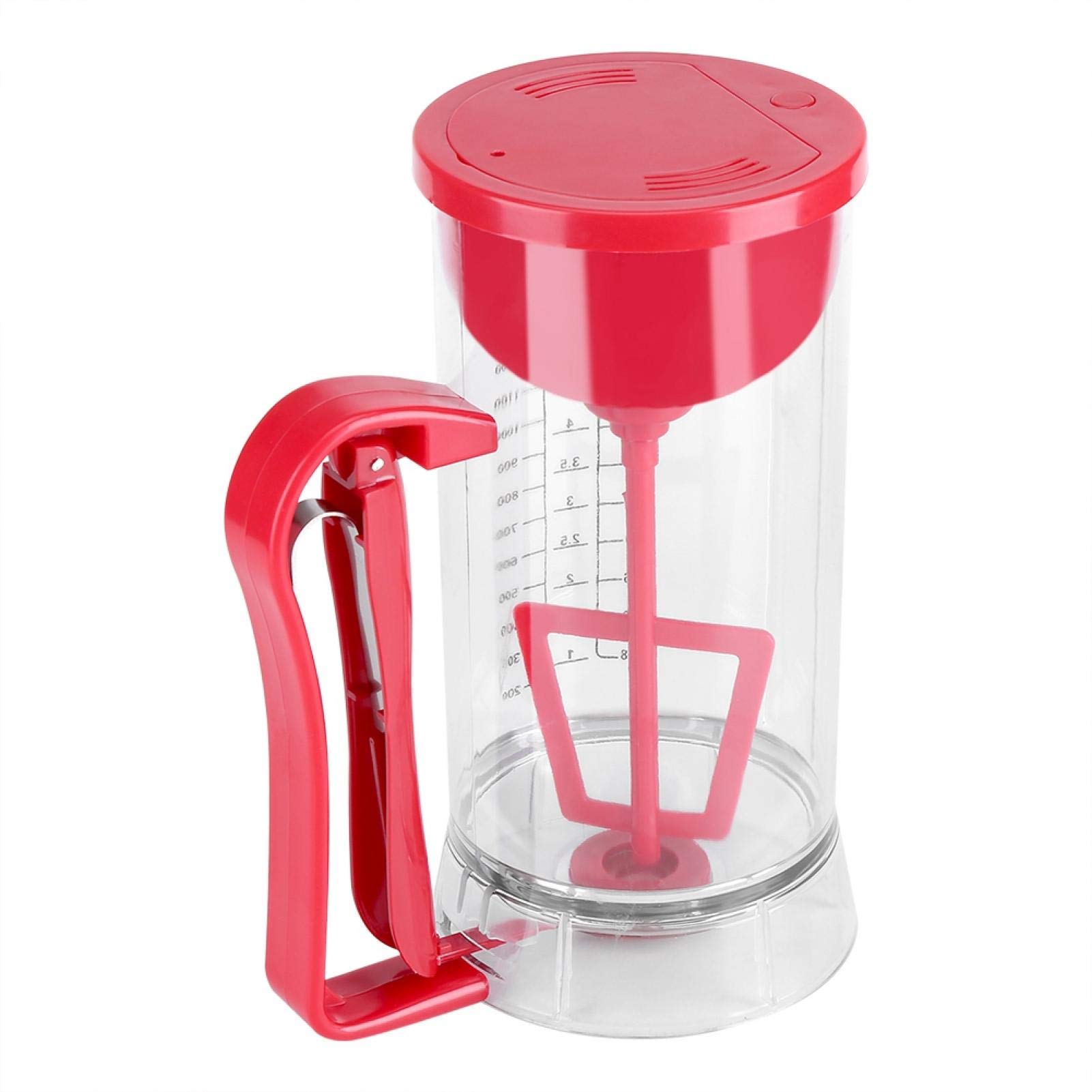 **Automatic Pancake Batter Dispenser & Waffle Maker - 25cm Transparent Red Plastic for Easy Pancakes, Cupcakes, Waffles - Perfect for Breakfast, Brunch & Baking at Home**