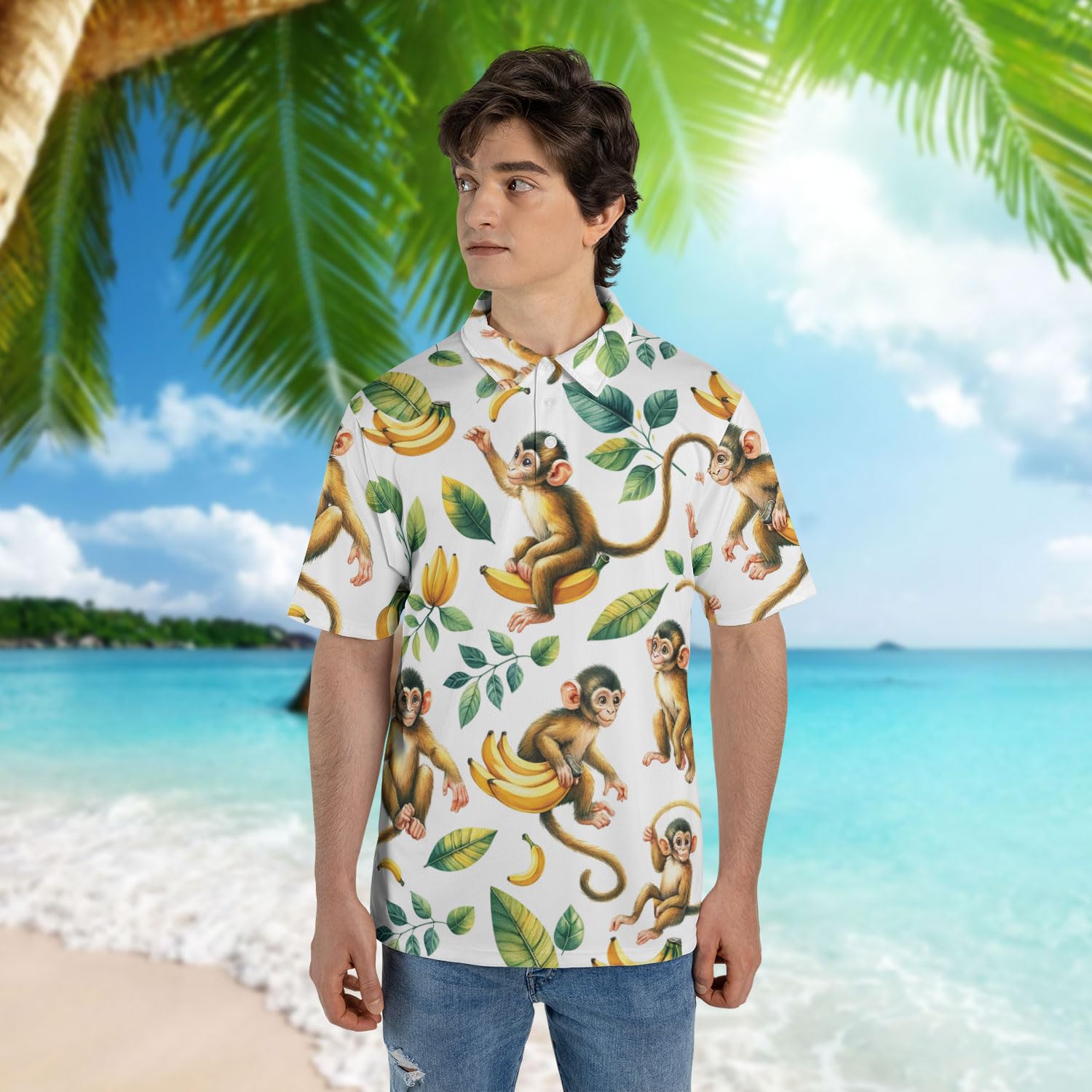 Funny 3D Animal Print Monkey Polo Shirts for Men & Women - Breathable Short Sleeve Golf Shirt, Moisture-Wicking Dry Fit Top - Perfect for Golf, Casual Wear, and Outdoor Activities