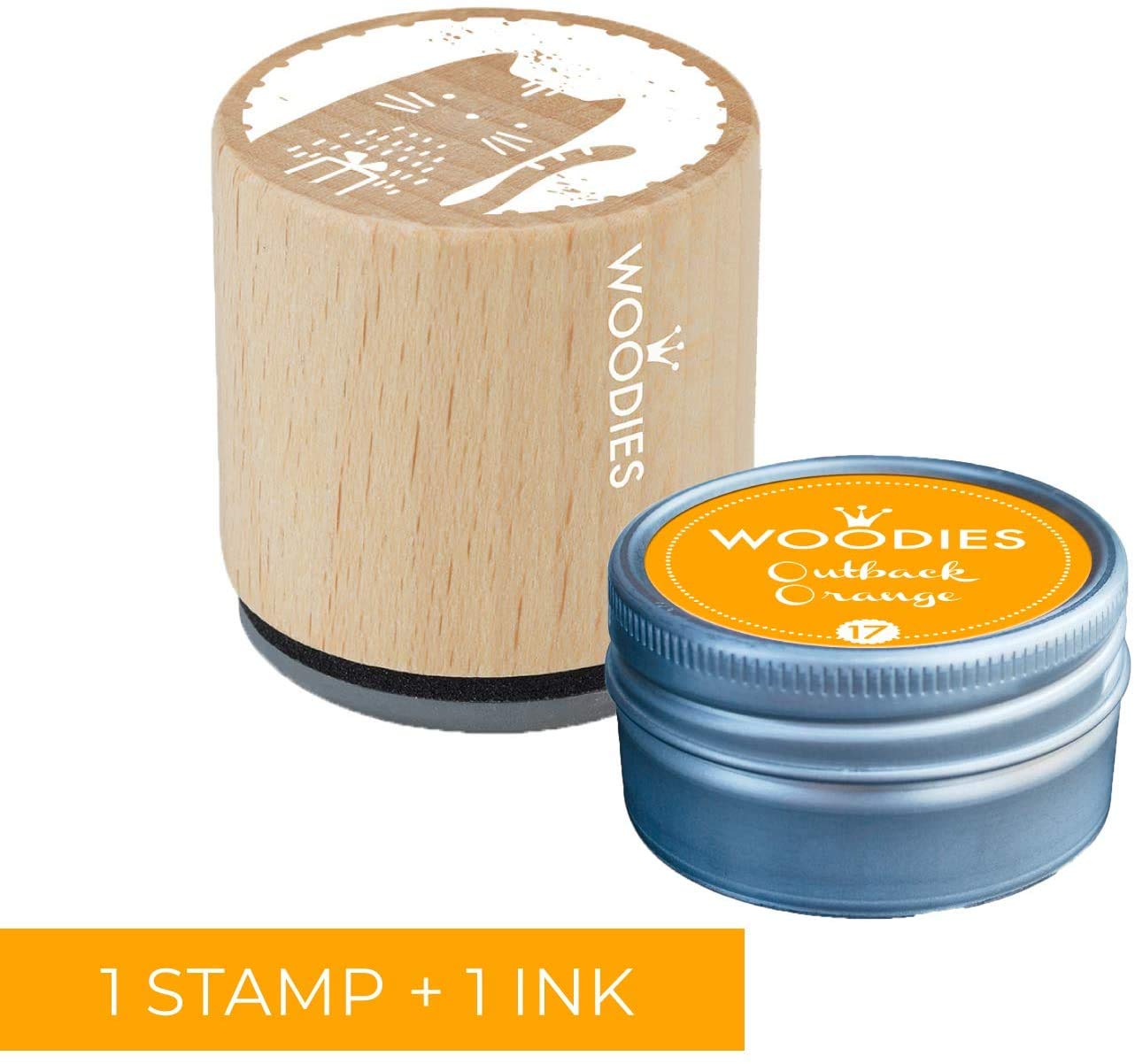 Wooden Rubber Stamp Set with Ink Pad - Outback Orange Cat & Kitten Design - 1.18