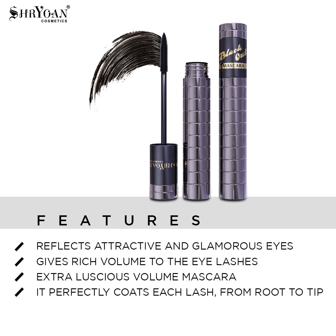 Shryoan Black Out Mascara - Smudge Proof, Waterproof & Long Lasting Volumizing Mascara for Dramatic Lashes | Intense Black Formula (10g) | Perfect for Everyday Wear, Date Night & Special Occasions