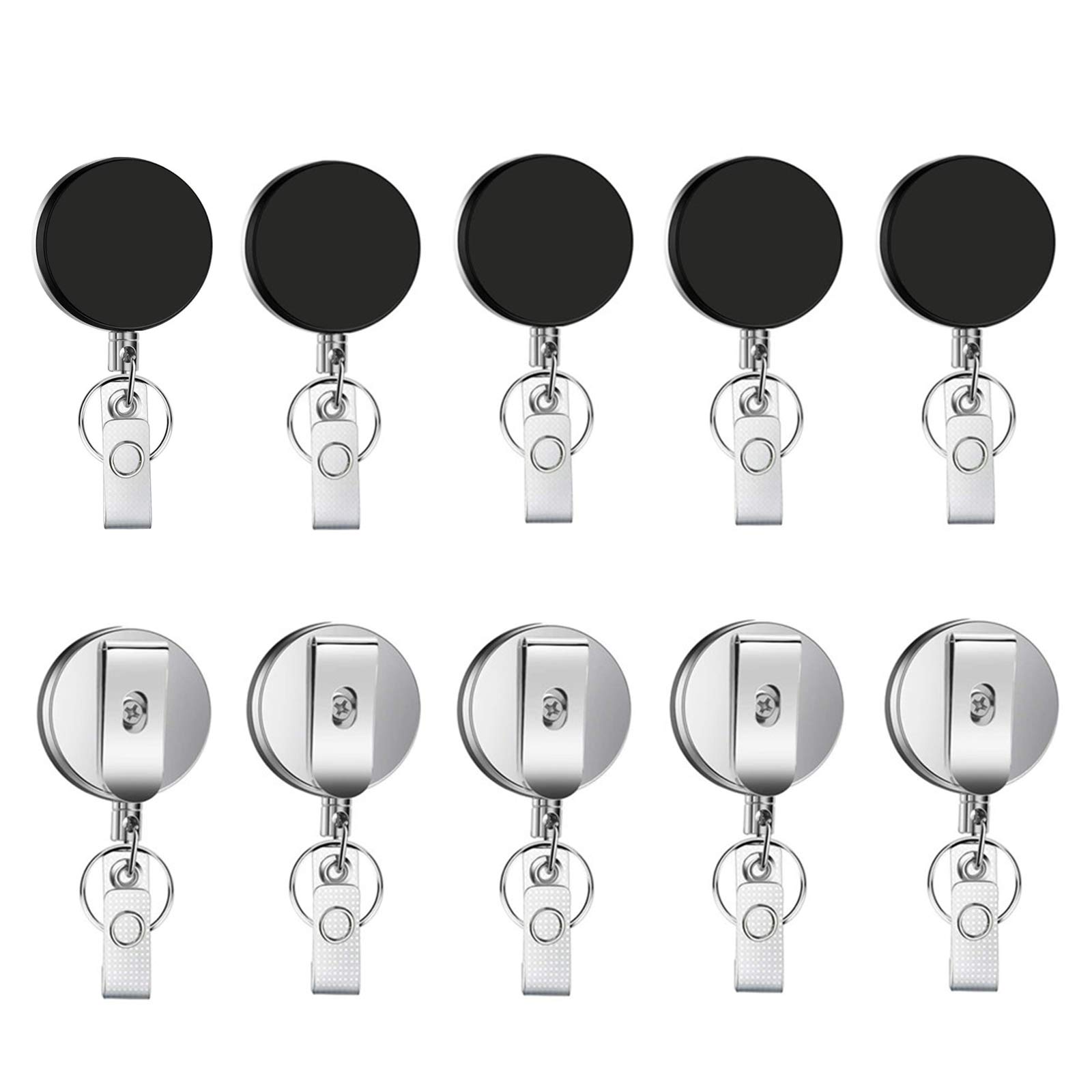 Heavy Duty Retractable ID Badge Reel Holder with Keychain Clip - 10 Pack for Work Security, Hospital, Office, School & Event Staff (B&S FEEL)