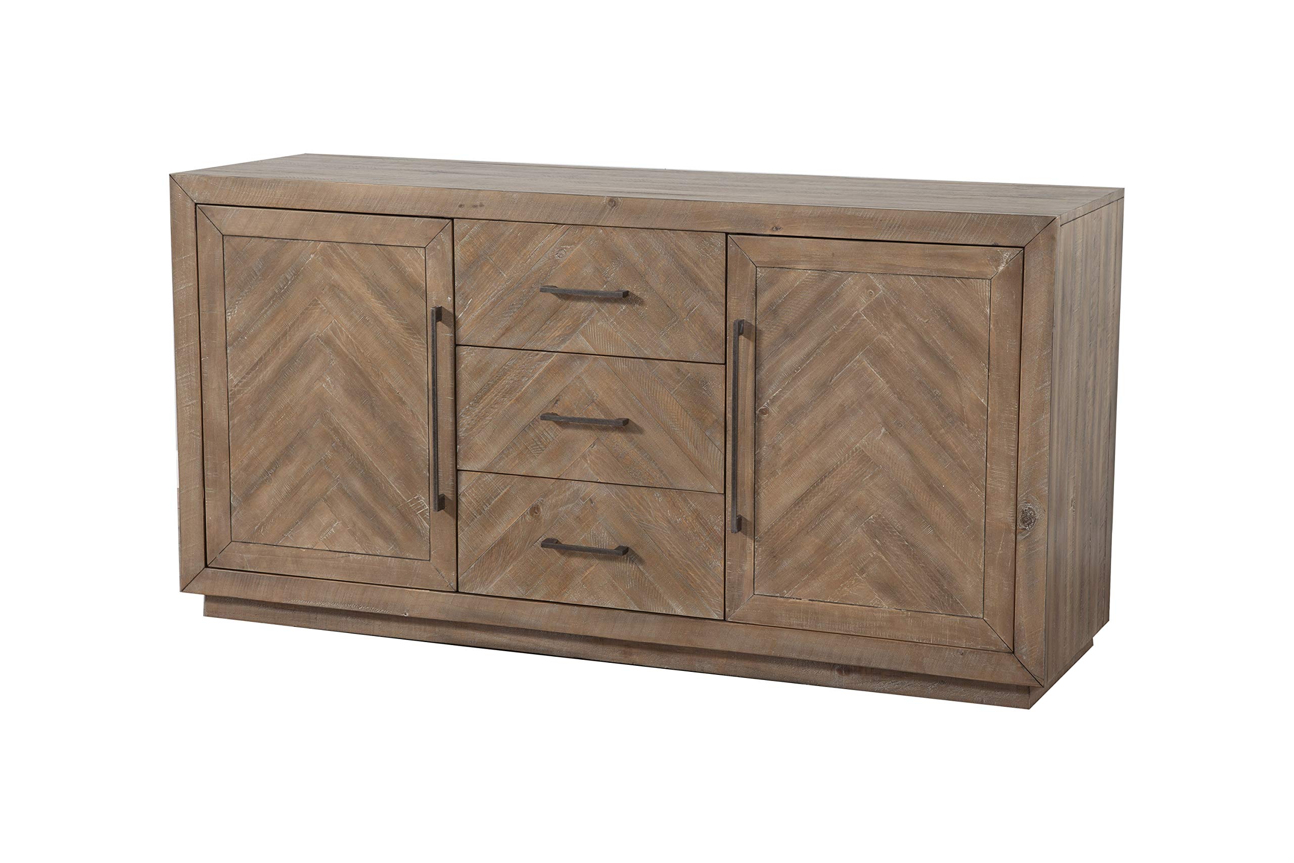 Alpine Furniture Aiden Sideboard - Natural Wood Buffet Cabinet for Dining Room, Living Room & Entryway Storage | Modern Farmhouse Style Sideboard with Adjustable Shelves