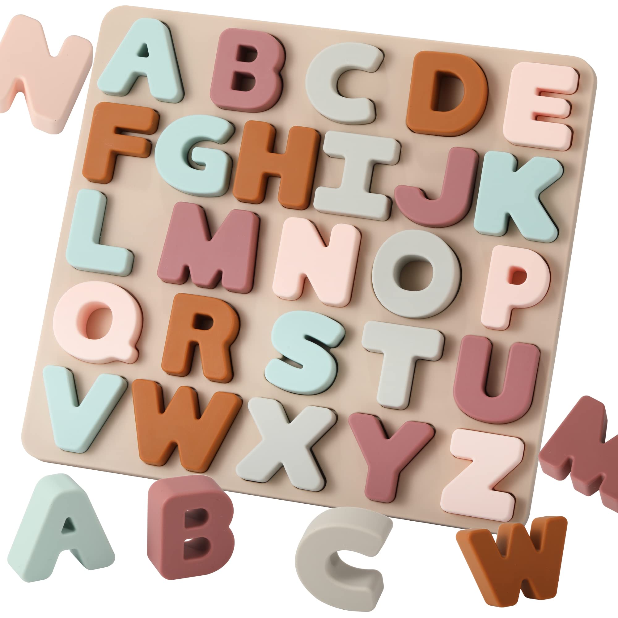 ABC Letter Puzzle for Toddlers 1-3 Years - Silicone Alphabet Learning Toy with Puzzle Board & Letter Blocks - Educational Preschool Gift for Boys & Girls - Perfect for Homeschooling, Daycare & Early Childhood Development