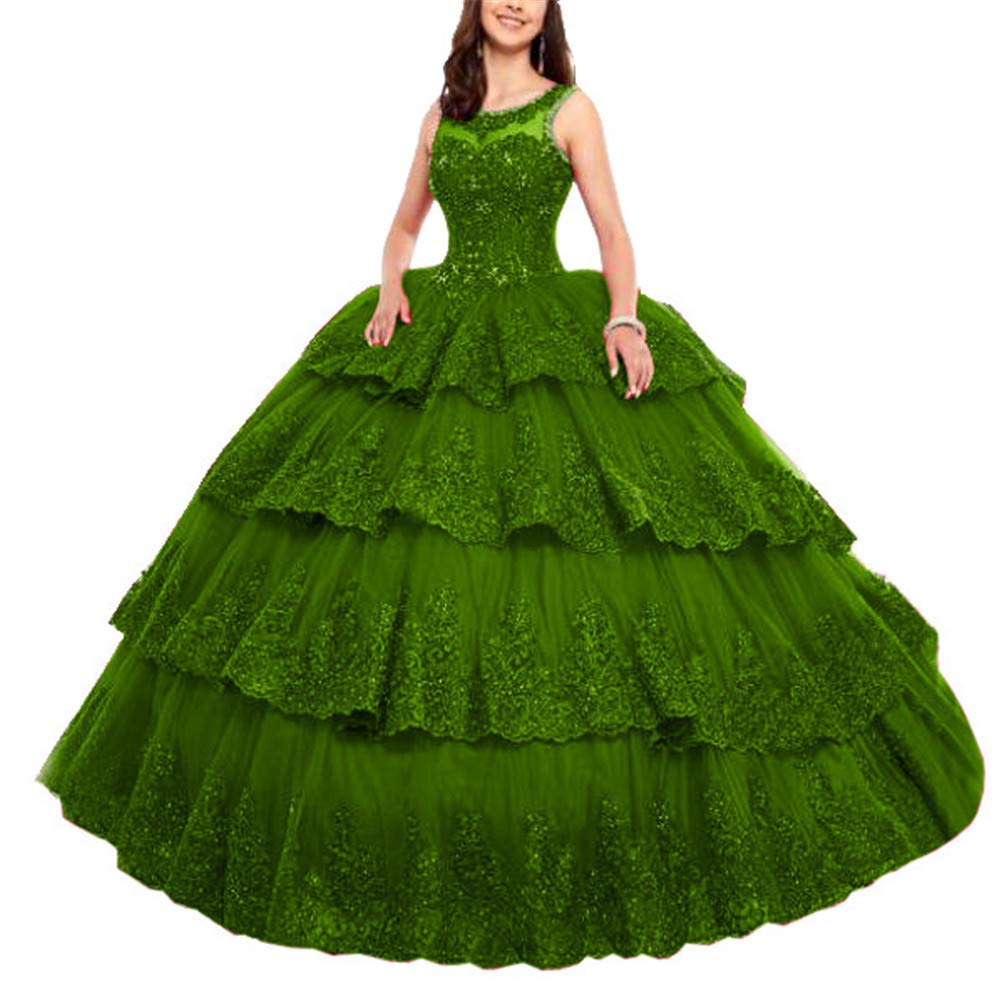 Aiyue Yishen Women's 2020 Red Beaded Tulle Quinceanera Dress with Jewel Layers - Perfect for Sweet 16, Prom, Homecoming, and Formal Evening Events