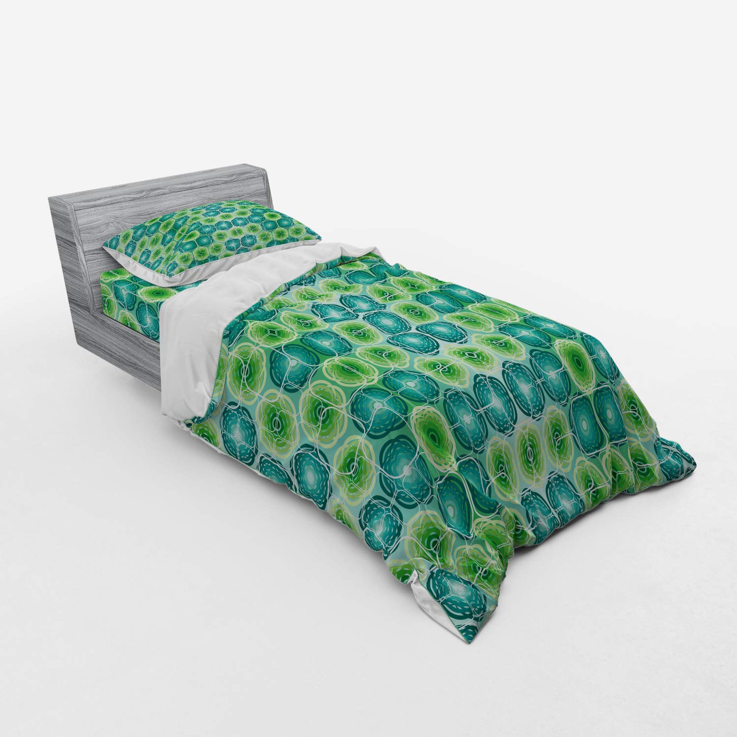 Ambesonne Abstract Duvet Cover Set - Seamless Tile Vector Floral Pattern, 3-Piece Bedding Set with Pillow Sham & Fitted Sheet, Twin XL Size in Lime & Jade Green - Perfect for Modern Bedrooms & Guest Rooms