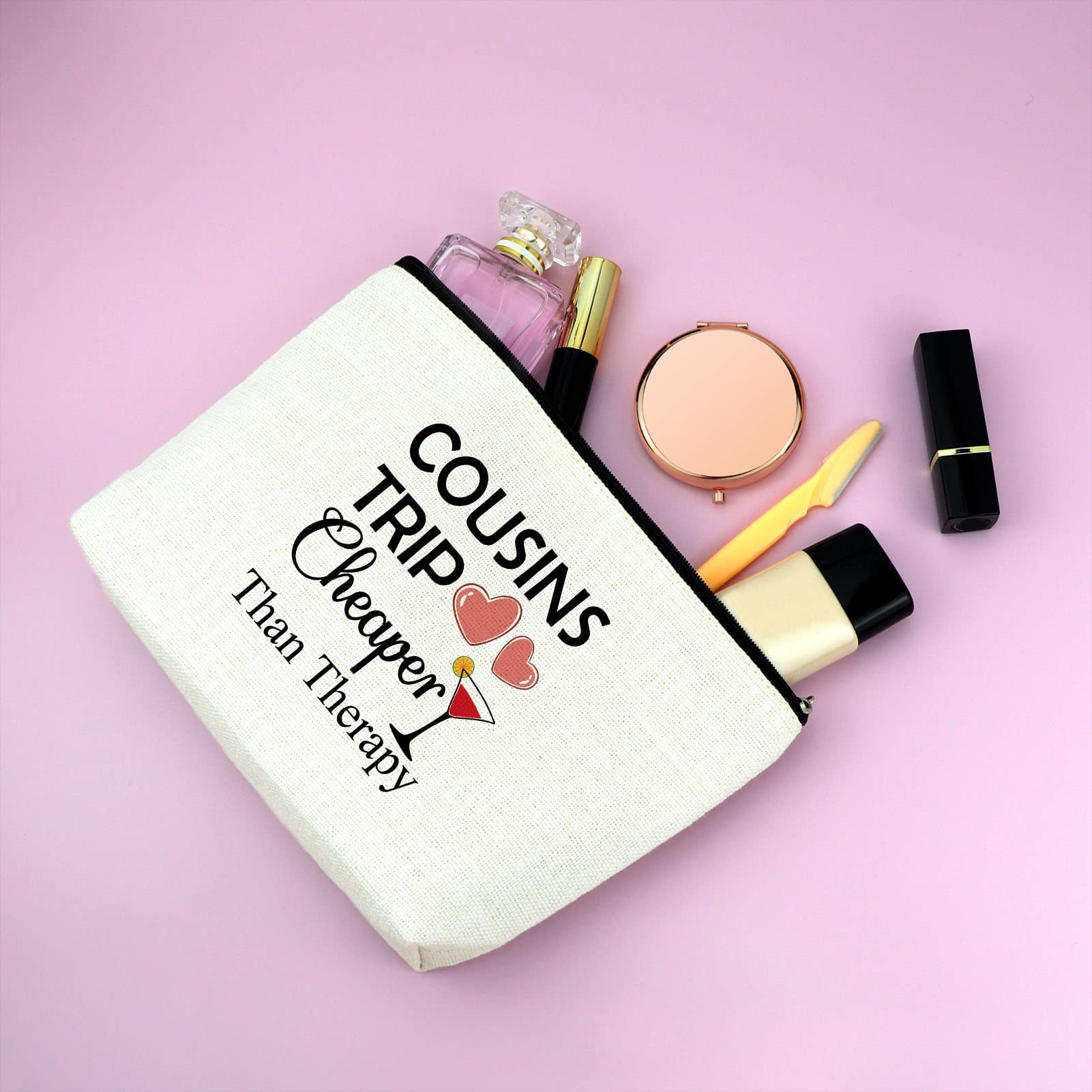2-Piece Cousin Makeup Bags Set - Funny Inspirational Cosmetic Bags for Women | Perfect Cousins Trip Gifts, Birthday Presents & Female Friendship Weekend Accessories | Great for Travel, Storage & Gift-Giving Occasions