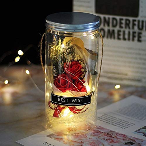 Eternal Real Rose in Glass Dome with LED Lights - Preserved Flower Home Decor for Wedding, Anniversary, Valentine's Day Gift (Color: F1) | Perfect for Centerpieces, Table Decor, and Romantic Gift Giving