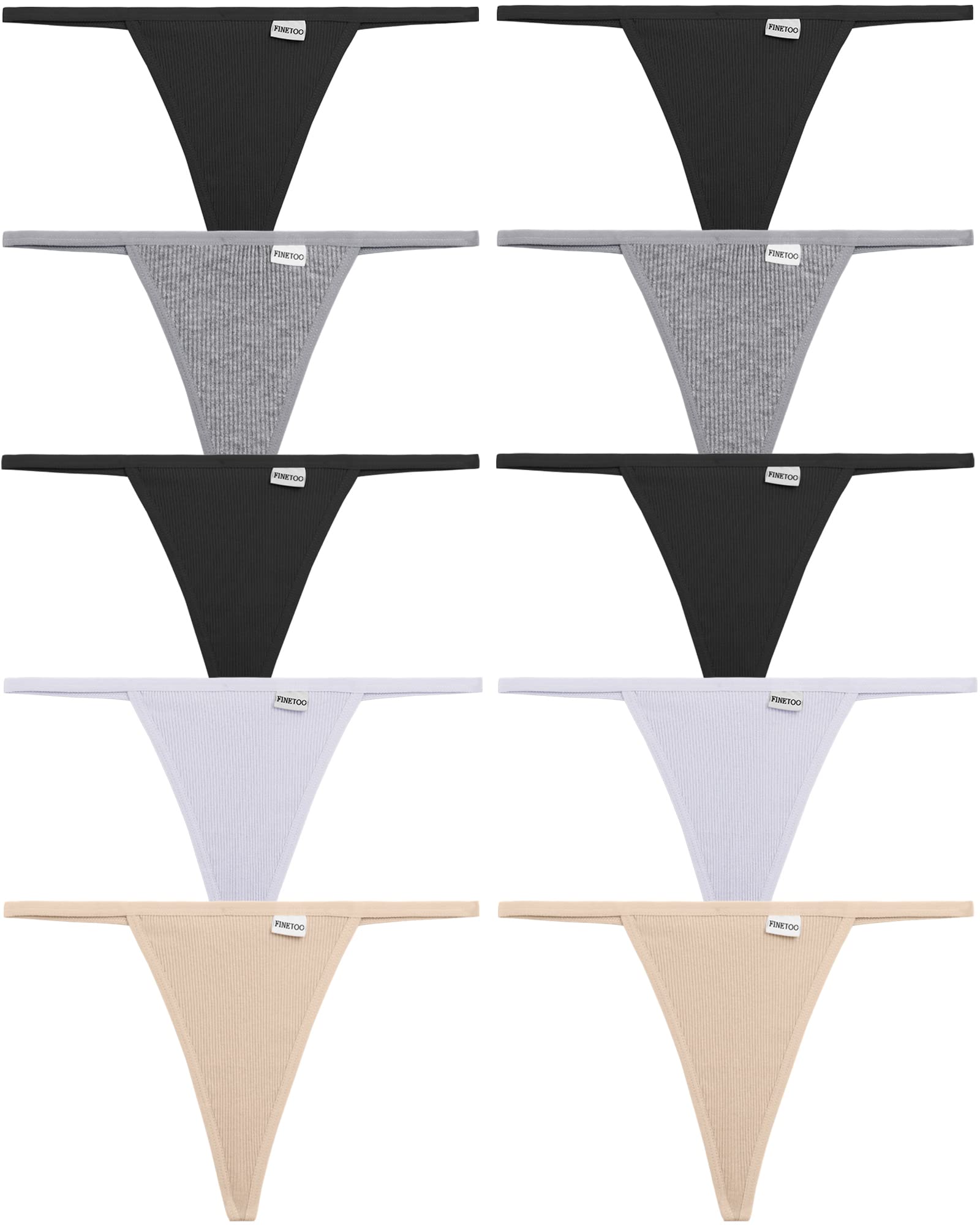 FINETOO 10 Pack Women's Cotton G-String Thongs - Stretch T-Back Tangas, Low Rise Hipster Underwear (S-XL) - Perfect for Daily Wear, Date Nights & Special Occasions