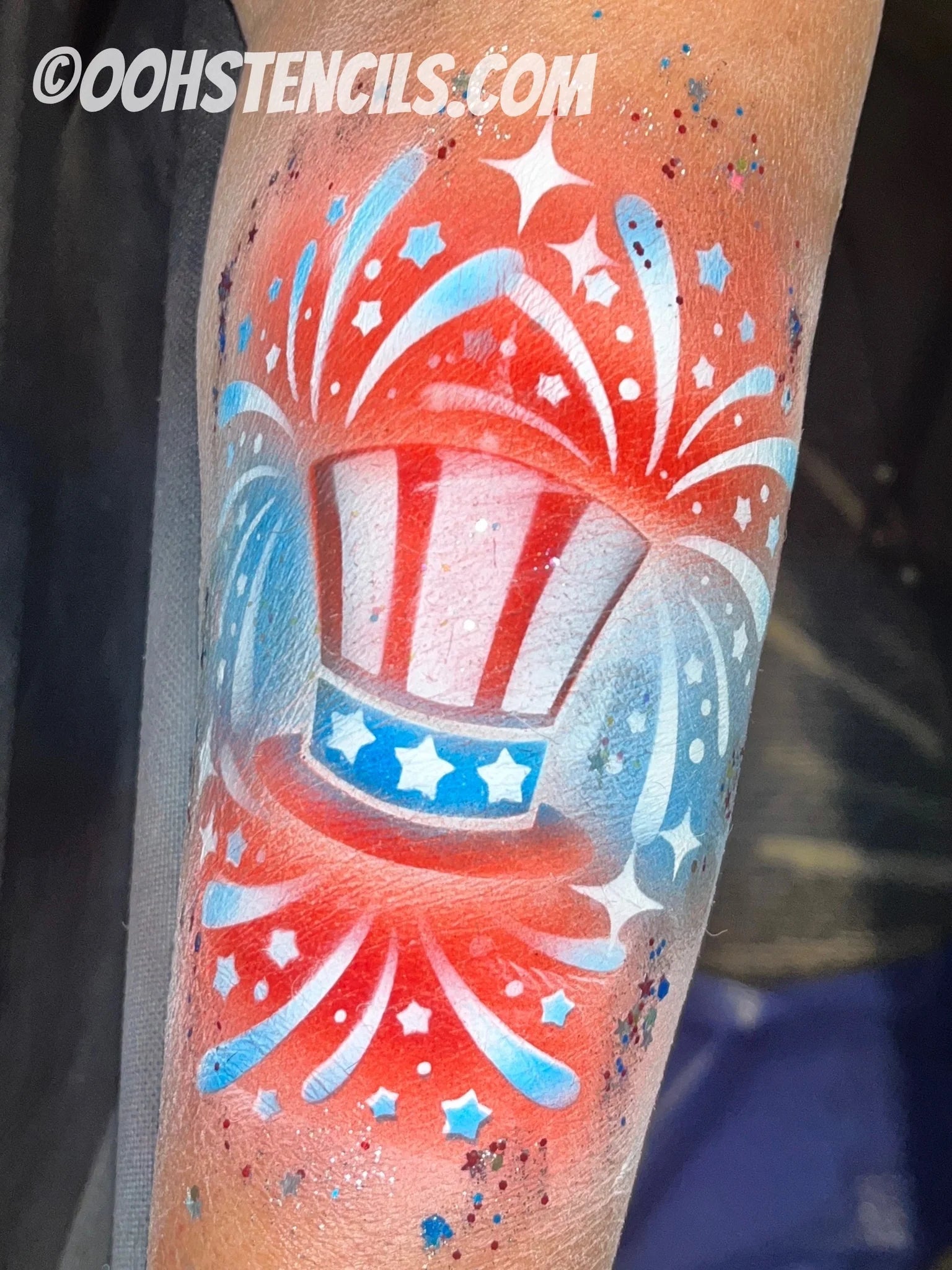 Uncle Sam Patriotic Top Hat Stencil for Face & Body Painting - Perfect for 4th of July, Halloween & Costume Parties by Ooh! Body Art (T41)