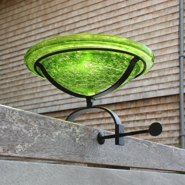Fern Green Crackle Glass Birdbath Bowl for Garden Decor - Handmade Outdoor Bird Feeder with Crackled Texture, Perfect for Attracting Birds to Your Backyard or Patio