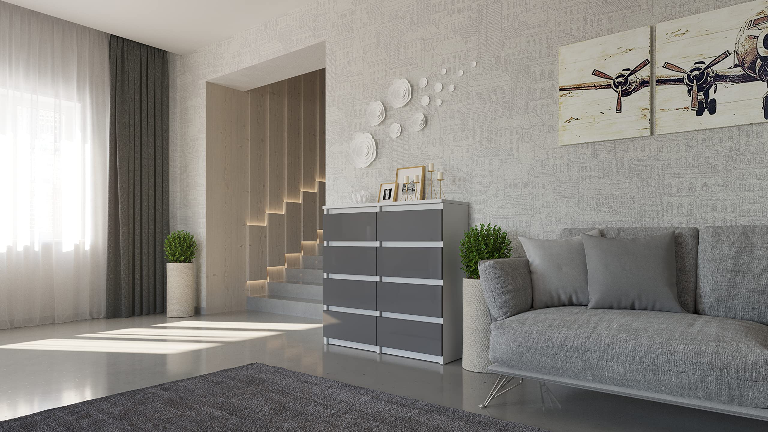 AJAX Modern 8-Drawer Double Dresser - Solid Wood Chest of Drawers for Bedroom Storage | Perfect for Master Bedroom, Guest Room & Closet Organization