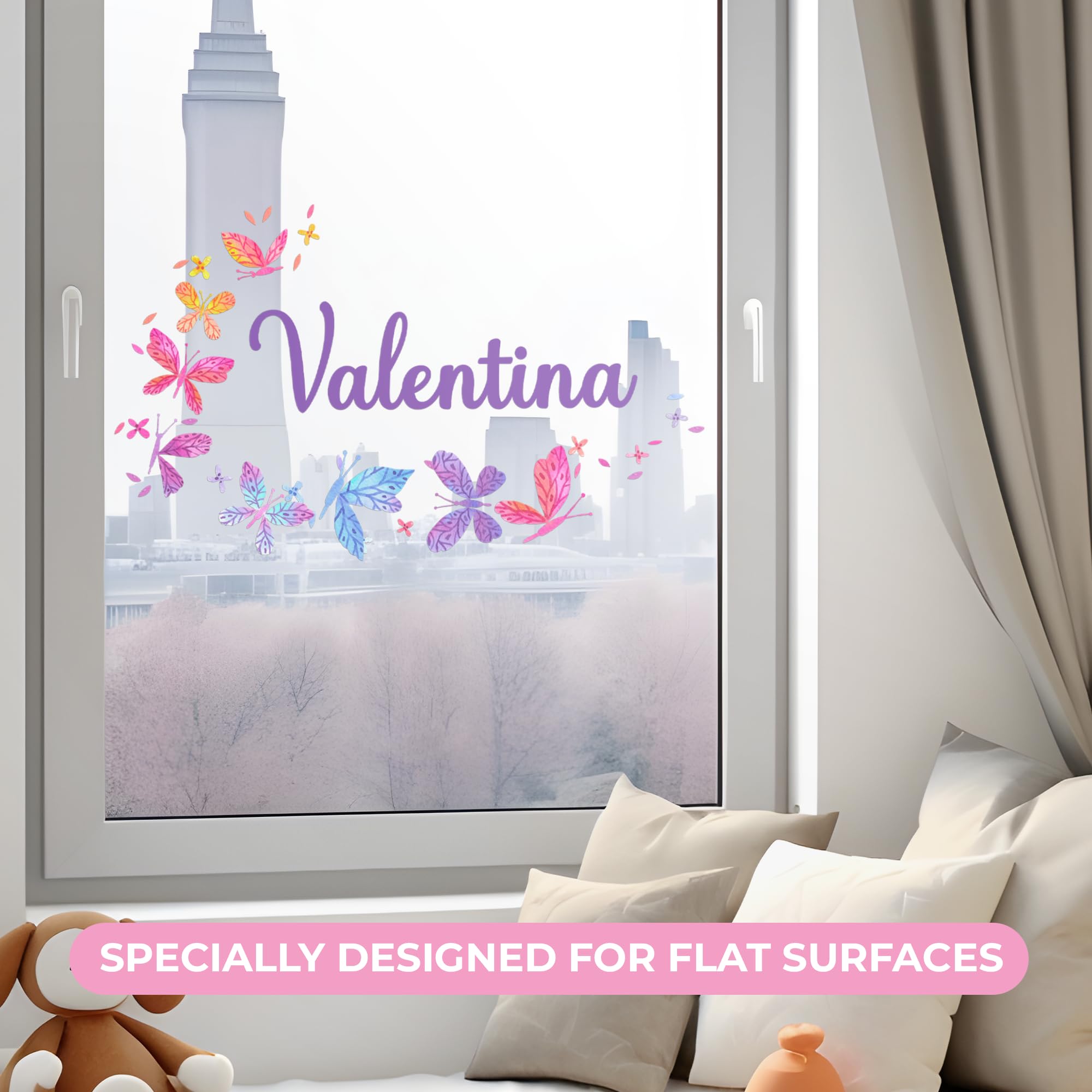 Personalized Name Butterfly Wall Decals for Girls Bedroom - Pink Butterfly Room Decor with Rainbow Wall Stickers - Multiple Size Options - Perfect for Nursery, Kids Room & Birthday Party Decorations