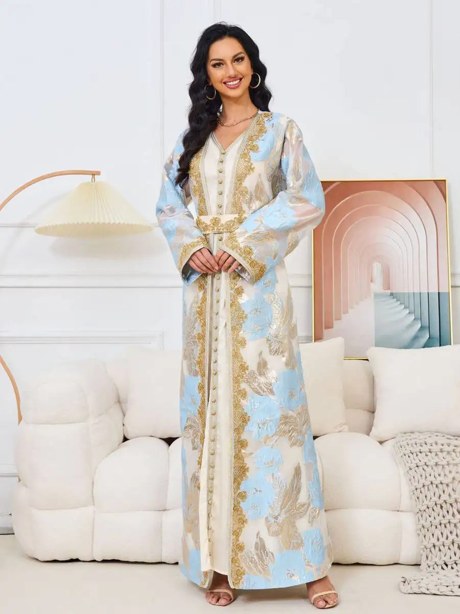 2 Piece Set Women's Elegant Eid Caftan Dress with Inner Sleeveless Lining - Perfect for Eid Celebrations, Ramadan Outfits & Special Occasions