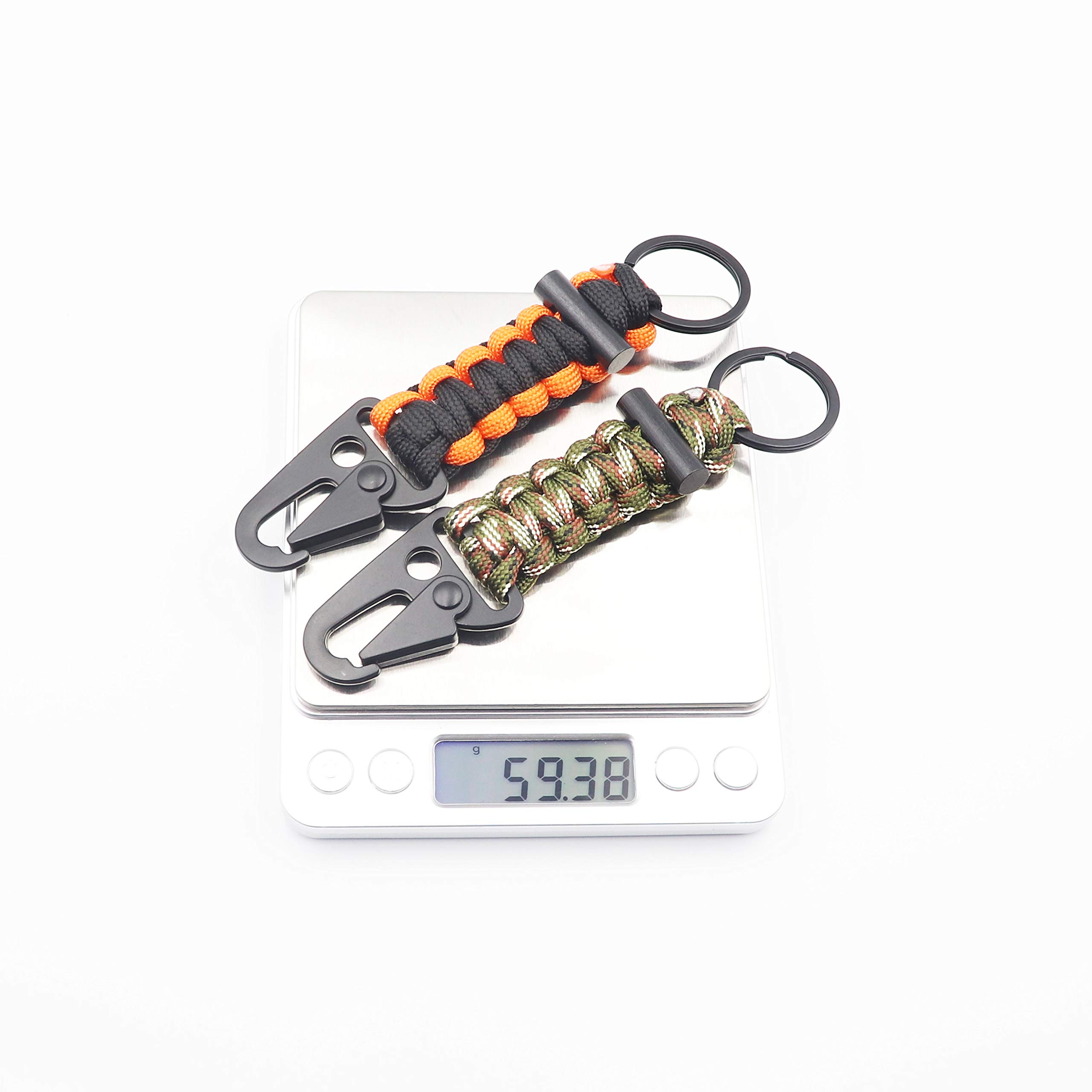 Paracord Keychain Carabiner 2PCS Pack - Heavy Duty Survival Paracord Lanyard with Fire Starter for Outdoor Camping, Hiking & Emergency Preparedness