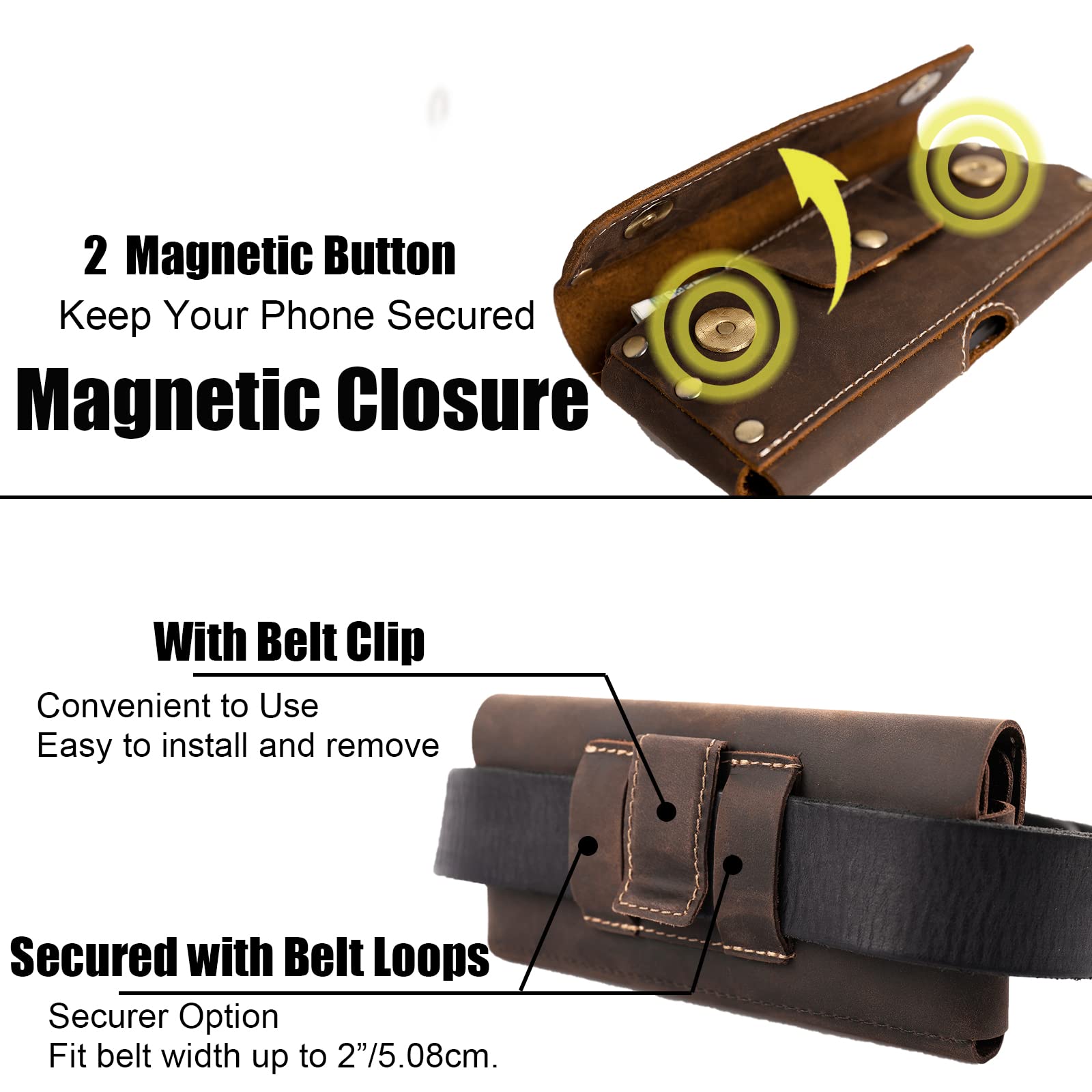 Premium Leather Phone Holster with Belt Clip - Dark Brown Wallet Case for iPhone 13 Pro Max & Galaxy S22 Ultra - Perfect for Work, Travel & Everyday Carry