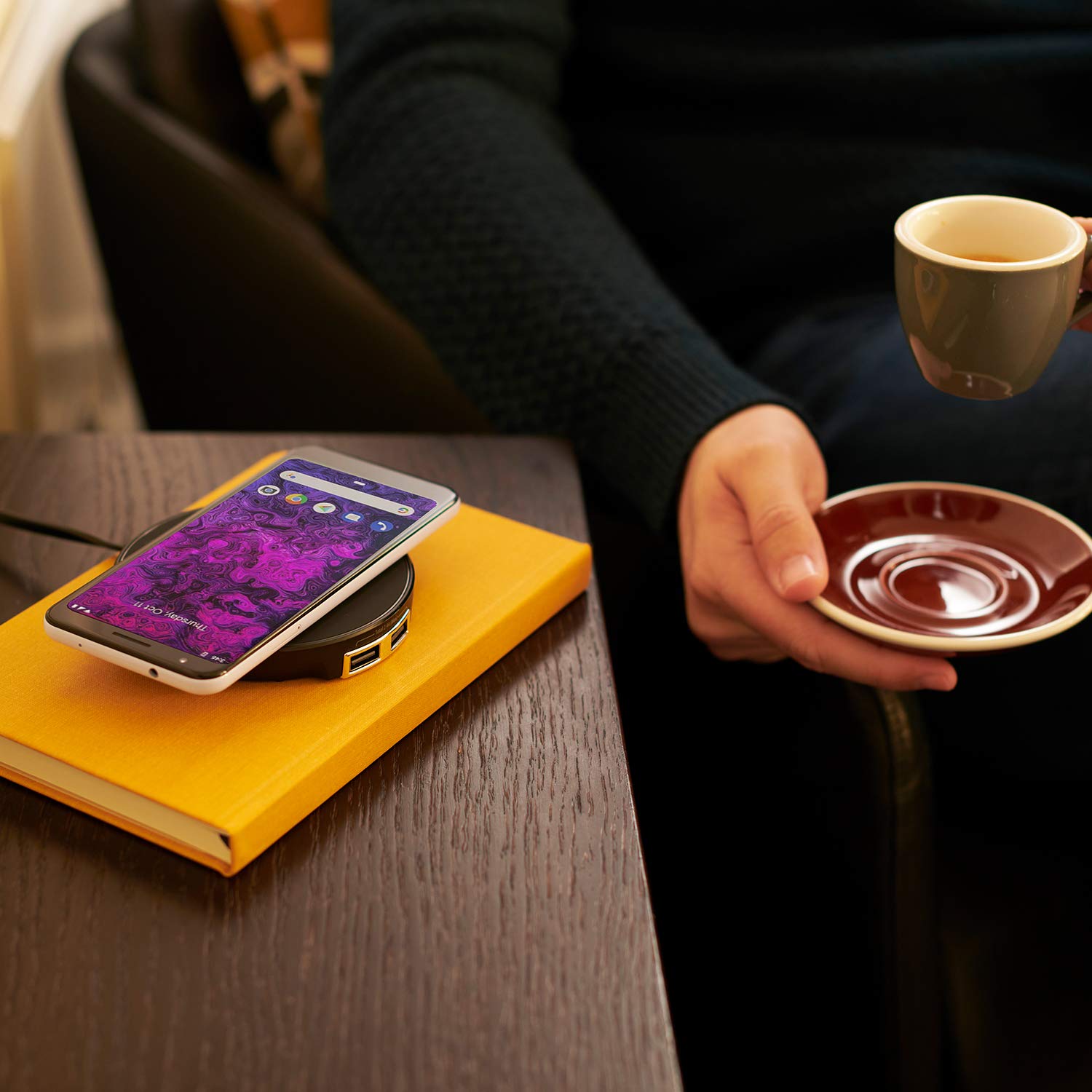 Brandstand CubiePoint 10W Fast Wireless Charger with Qi Certification & Dual USB Ports - Perfect for iPhone, Samsung, AirPods Charging at Home, Office or Car