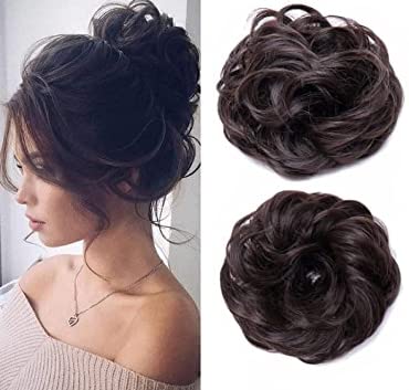 KYNA Messy Hair Bun Extension - 2 Piece Set for Women & Girls | Ruffle Juda Hair Accessories in Dark Brown | Perfect for Parties, Weddings & Everyday Styling