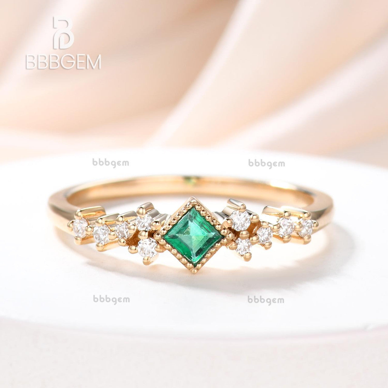 3.5mm Natural Emerald Square Cut Ring for Women - 14K White Gold Minimalist Everyday Jewelry - Perfect for Daily Wear, Office & Special Occasions