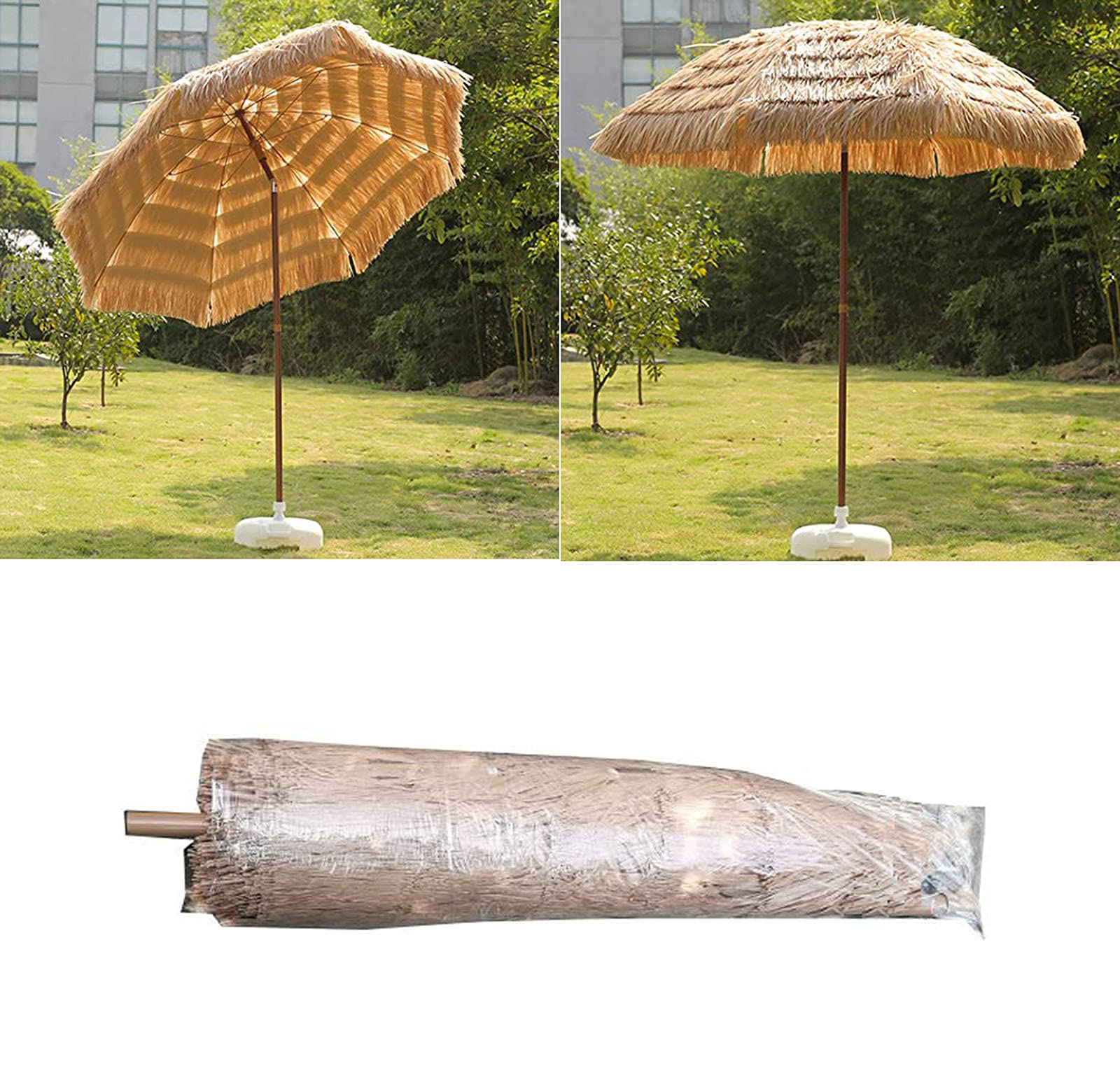 7.9 ft/2.4 m Outdoor Hawaiian Straw Parasol with Crank Handle - Natural Hula Thatch Umbrella for Garden, Beach, Terrace & Pool - Perfect for Patio Shade, Tropical Decor & Outdoor Relaxation