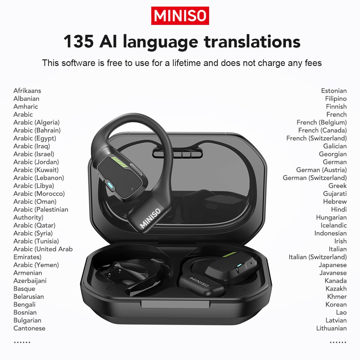 MINISO M98 Bluetooth 5.4 Open Ear Earbuds with AI Real-Time Translation (135 Languages), Touch Screen Display, Gaming Earphones - Perfect for Travel, Business Meetings & Multilingual Communication