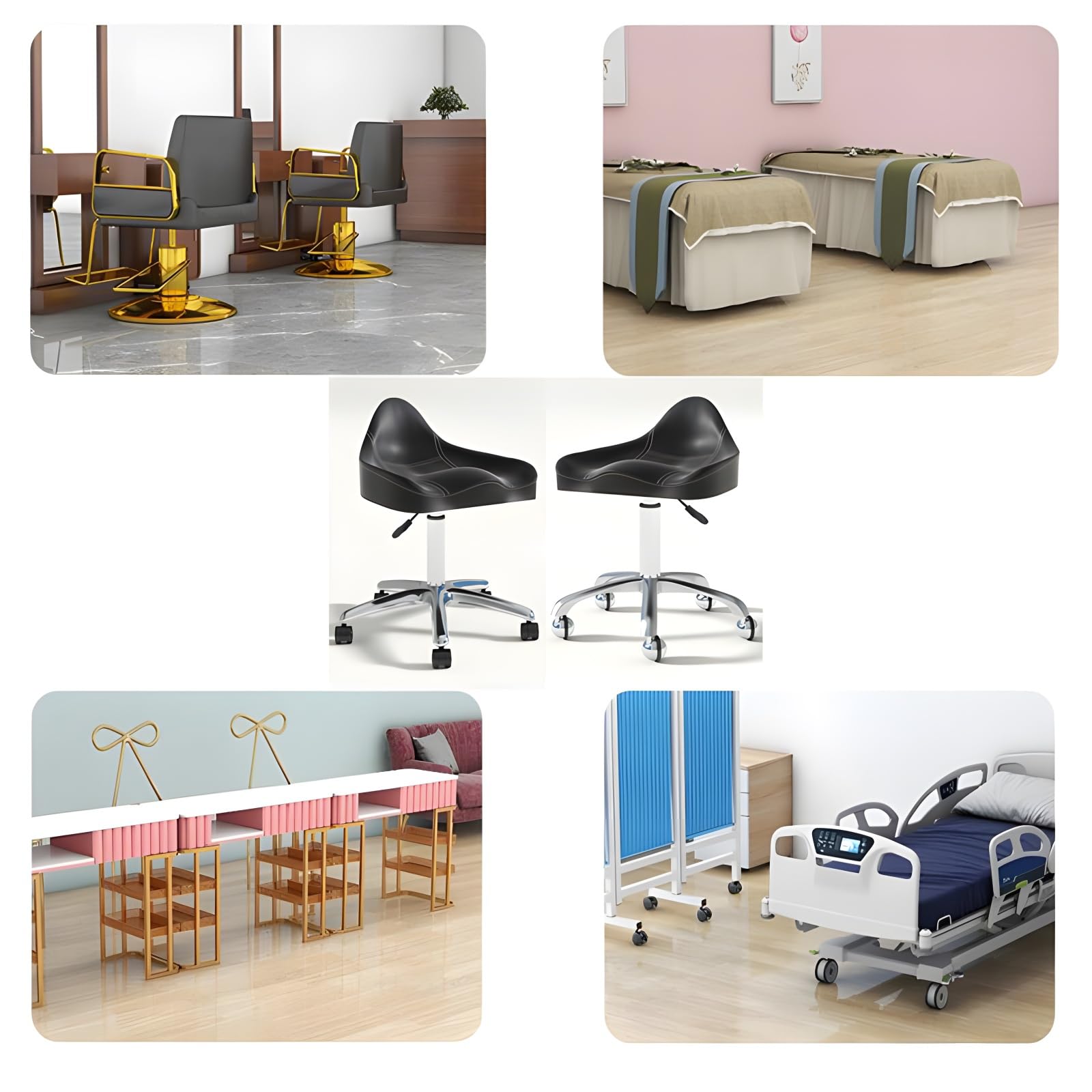 **Ergonomic Rolling Stool Chair - 360° Swivel PU Leather Adjustable Height Artist Stool (300 lb Capacity) - Perfect for Drawing, Office Work, Salon, SPA & Home Use - Black with Steel Base**
