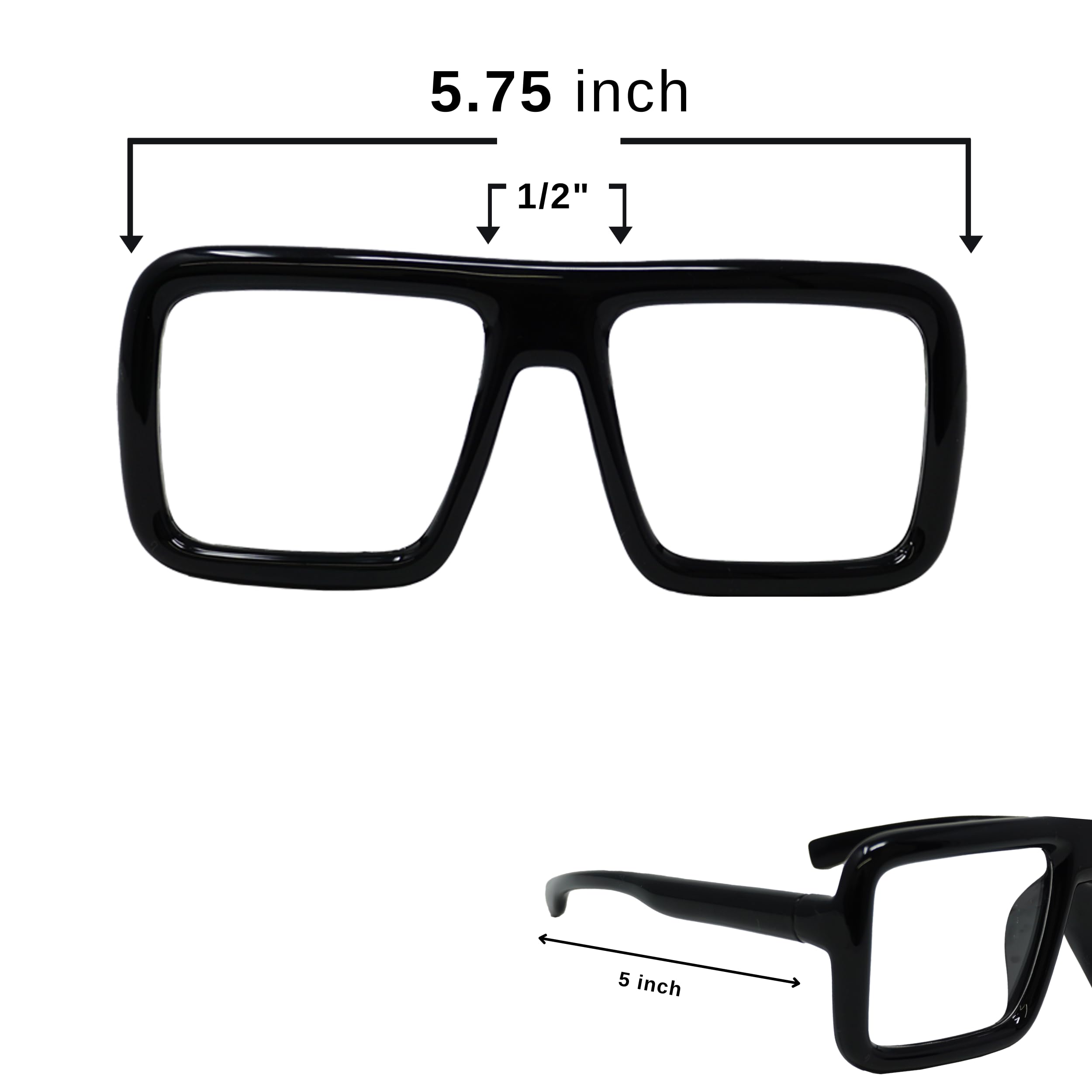 4E's Novelty Black Oversized Thick Frame Clear Lens Non-Prescription Square Glasses - Fake Fashion Eyewear for Velma Costume, Halloween Nerd Accessories - Perfect for Cosplay, Costume Parties & Themed Events (Unisex for Men & Women)