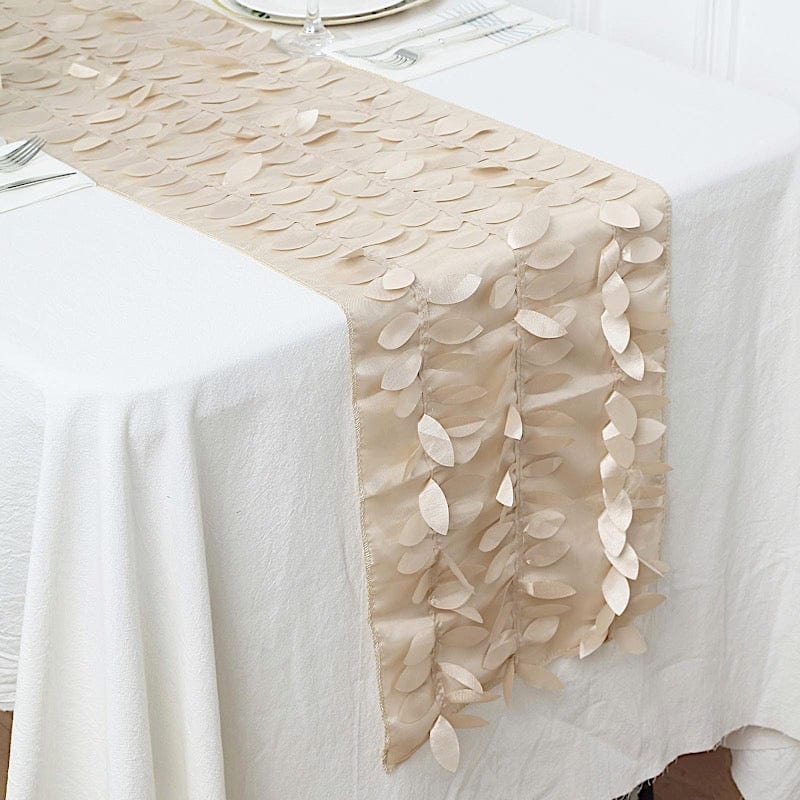12x108 Inch Elegant Taffeta Table Runner with 3D Leaves & Petals Design - Perfect for Wedding, Party, and Holiday Dining Table Decorations