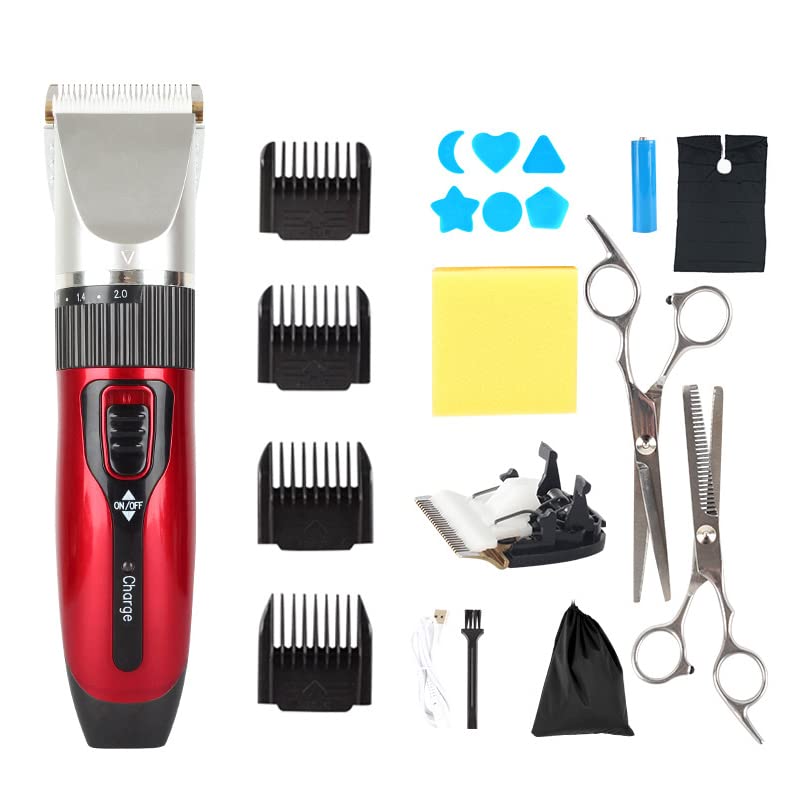 Professional Electric Hair Clippers for Men & Women - Cordless Hair Trimmer Kit with Strong Motor, Beard Trimmer & Hair Shaver for Home Barber & Salon Use (Red A5) - Perfect for DIY Haircuts, Beard Grooming & Family Hair Care