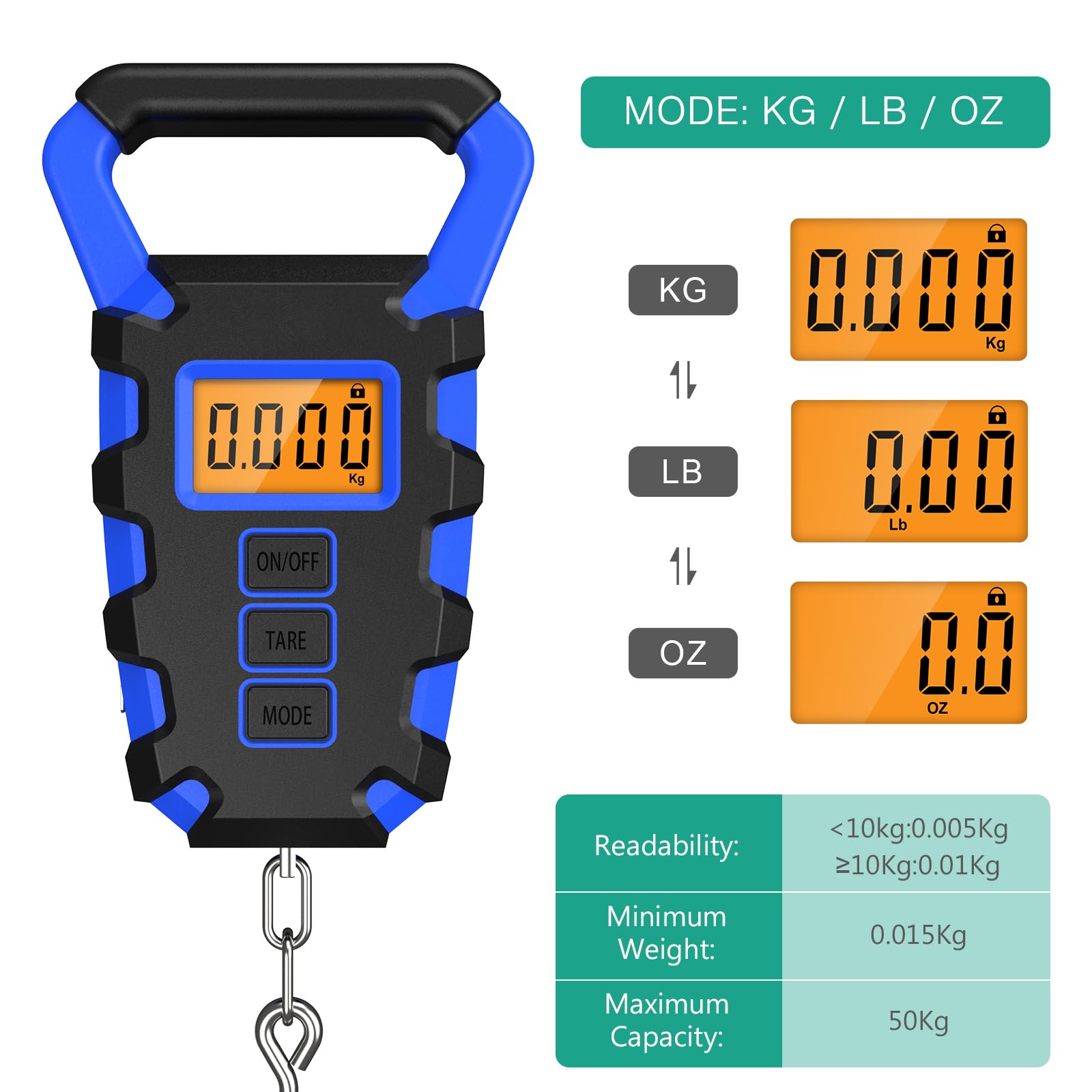 ORIA Digital Fishing Scale with Gripper - 110lb/50kg Waterproof Hanging Hook Scale with Backlit LCD Display (Lb/Oz/Kg) - Portable Fish & Meat Weighing Tool for Fishing, Hunting, Kitchen & Luggage Weight Measurement