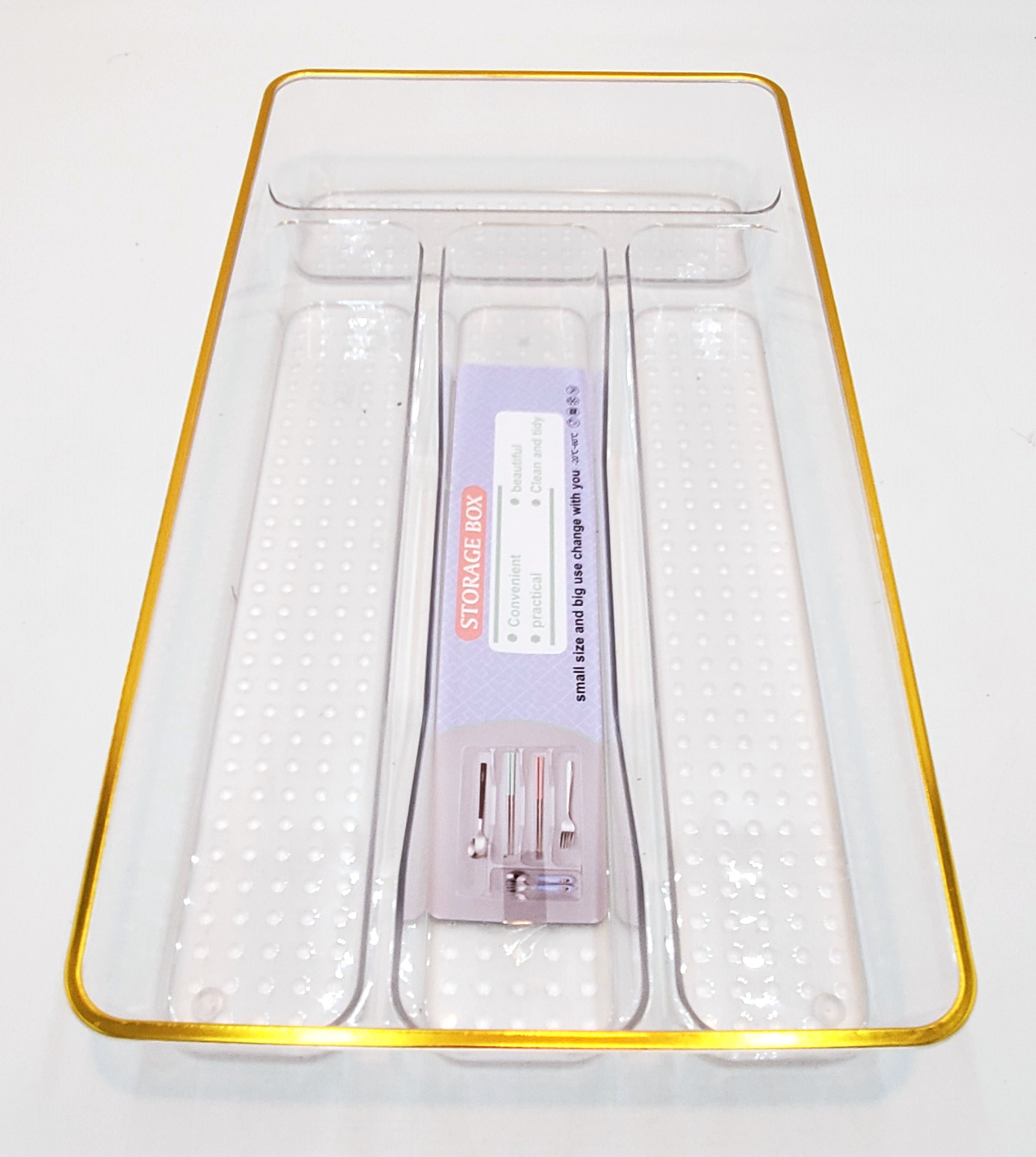 12.75x7 Inch Clear & Gold Cutlery Tray - Elegant Flatware Organizer for Dining Table, Kitchen Counter, Buffet, and Party Serving