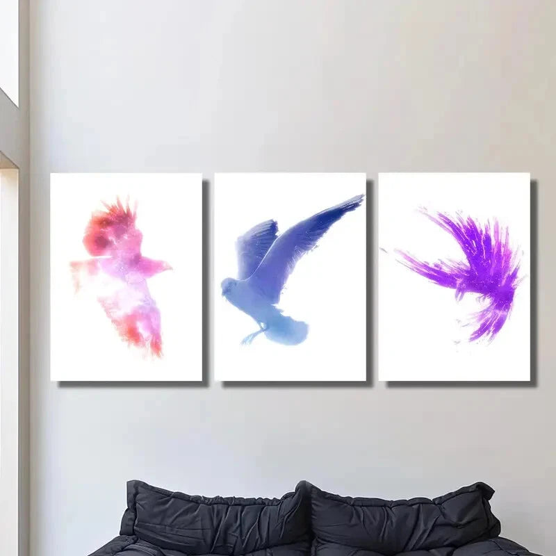 3-Piece Colorful Pigeon & Crow Metal Wall Art Prints - Ready to Hang Home Decor for Living Room, Bedroom & Office
