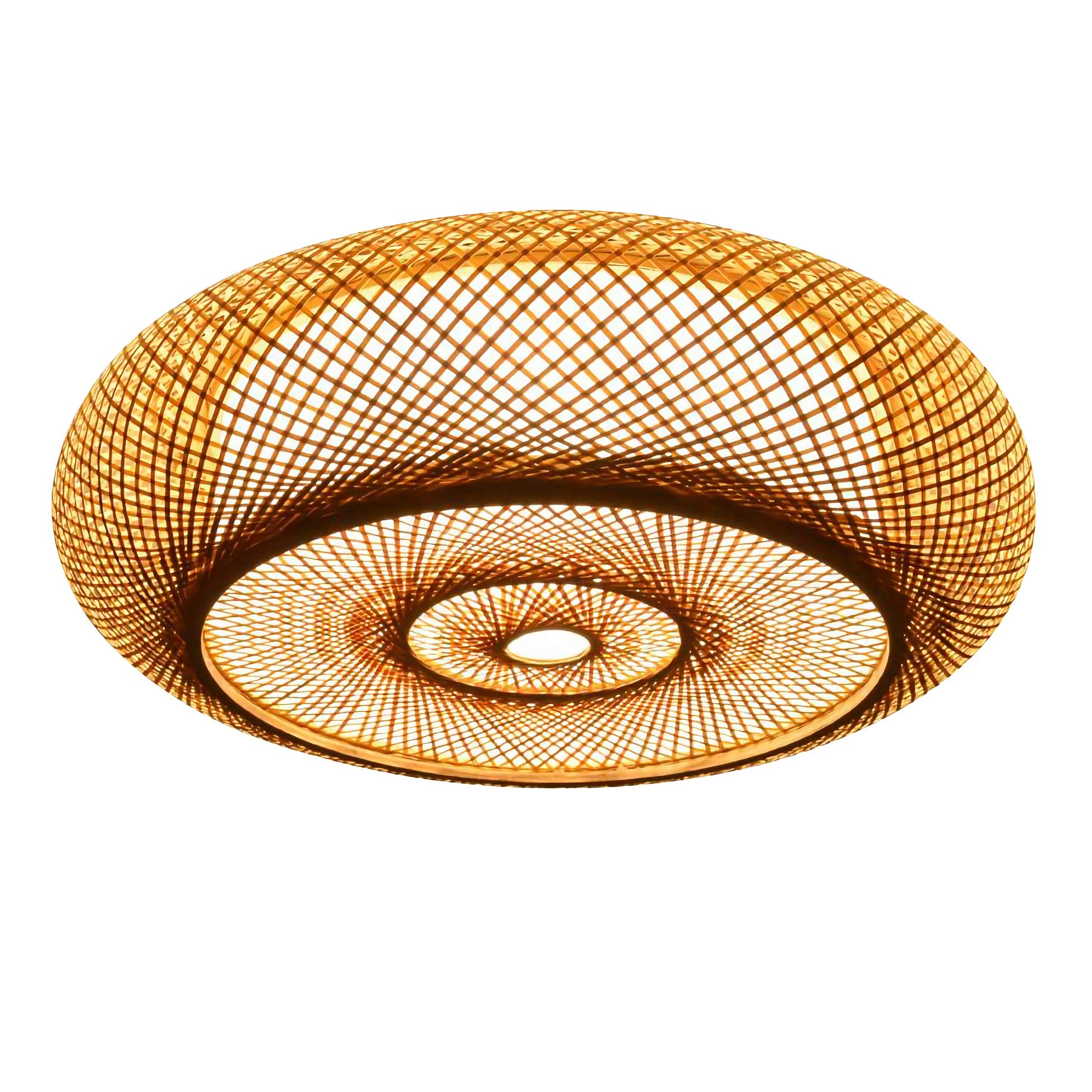Modern Bamboo Flush Mount Ceiling Light - Handmade Rattan Lantern Fixture for Living Room, Bedroom, Kitchen & Restaurant Decor - 16 Inch Vintage Hanging Light for Boho, Farmhouse & Coastal Style Homes