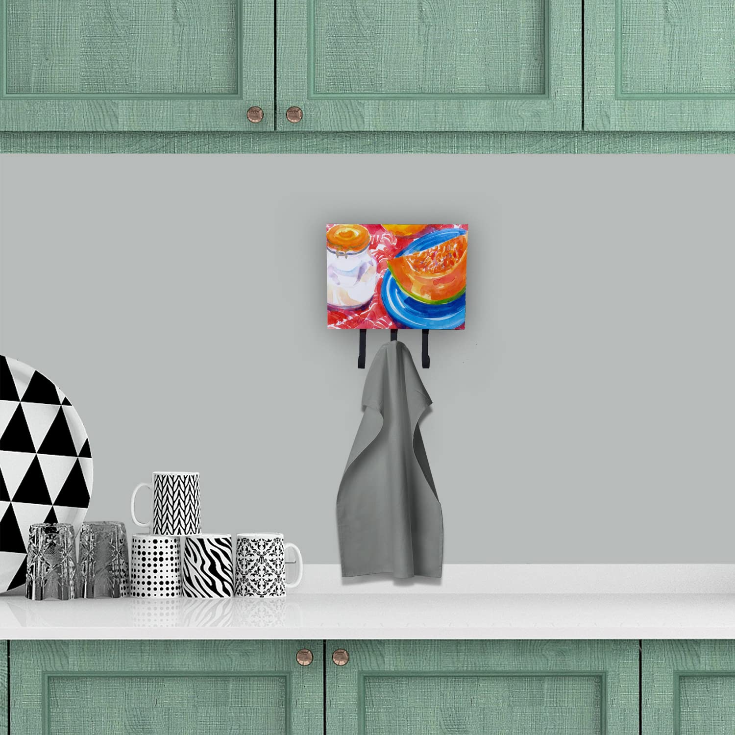 Caroline's Treasures 6036TH68 Wall Mounted Key Holder & Coat Rack - Slice of Cantaloupe Design for Hanging Keys, Leashes, Towels, Aprons - Perfect for Entryway, Kitchen, or Mudroom Organization