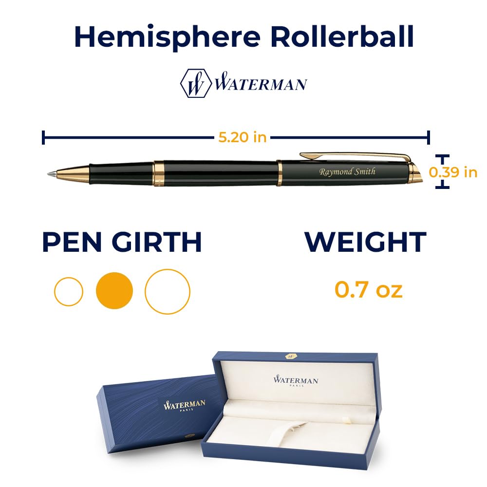 Personalized Waterman Hemisphere Black & Gold Rollerball Pen - Custom Engraved Gift for Friends, Family & Colleagues | Luxury Writing Instrument for Business, Graduation & Special Occasions