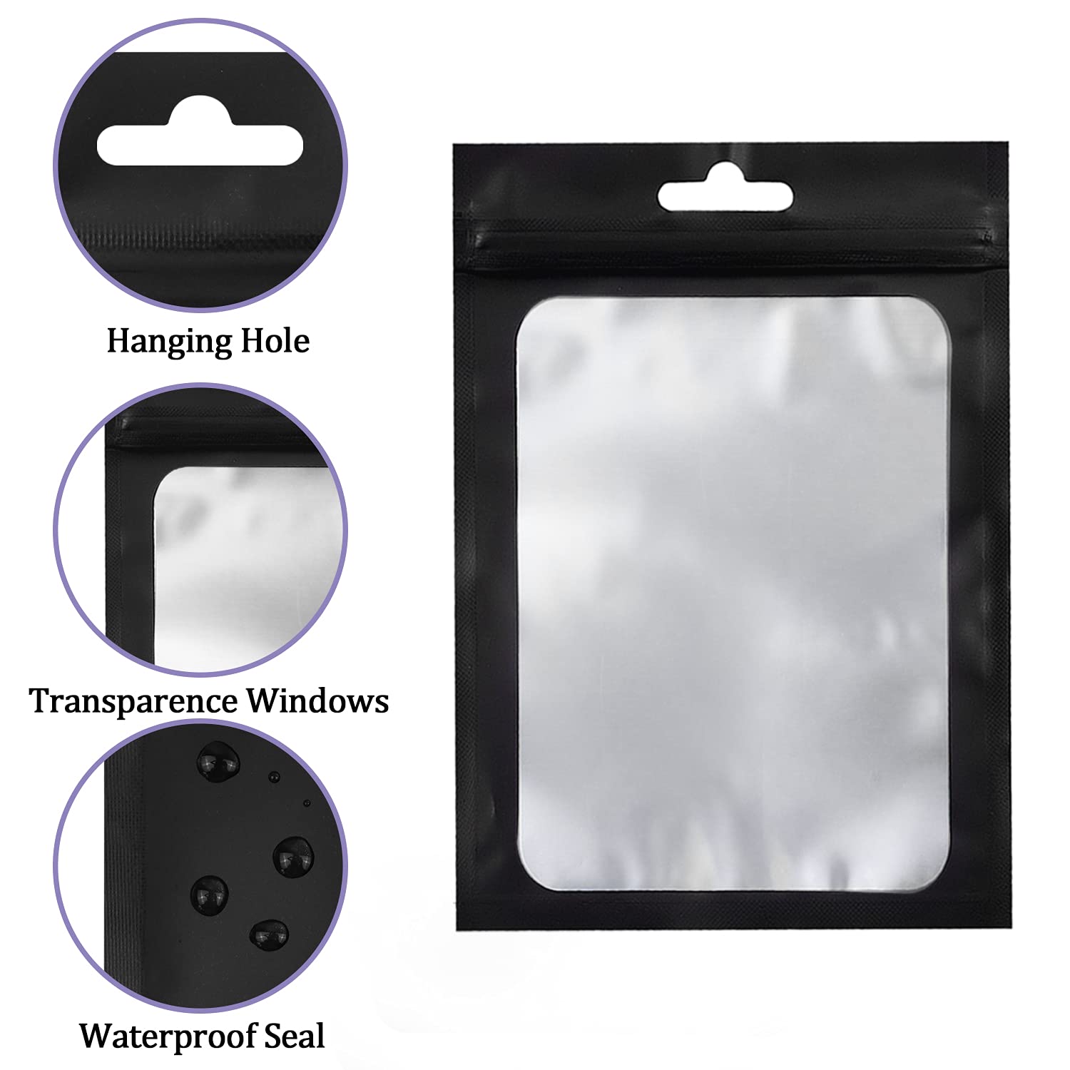350-Piece Resealable Food Storage Bags with Clear Window (4×6 Inch Black) | Reusable, Airtight Packaging for Small Business, Christmas Treats & Meal Prep | Perfect for Snacks, Cookies, Candy & Party Favors