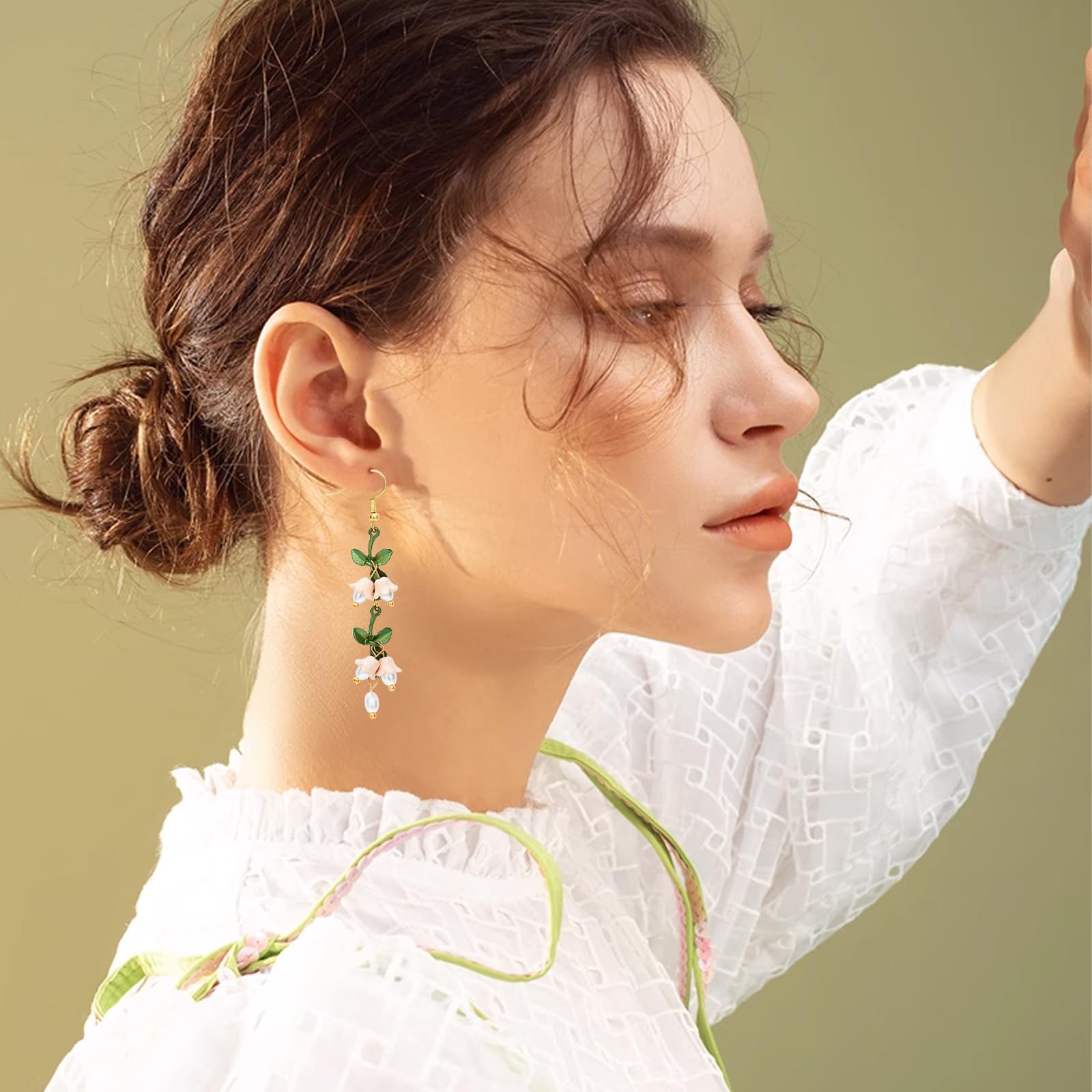 NEWITIN 3 Pairs Long Floral Dangle Earrings for Women - Hypoallergenic Leaf & Tassel Statement Jewelry - Pink Flower Earrings for Party, Wedding & Everyday Wear