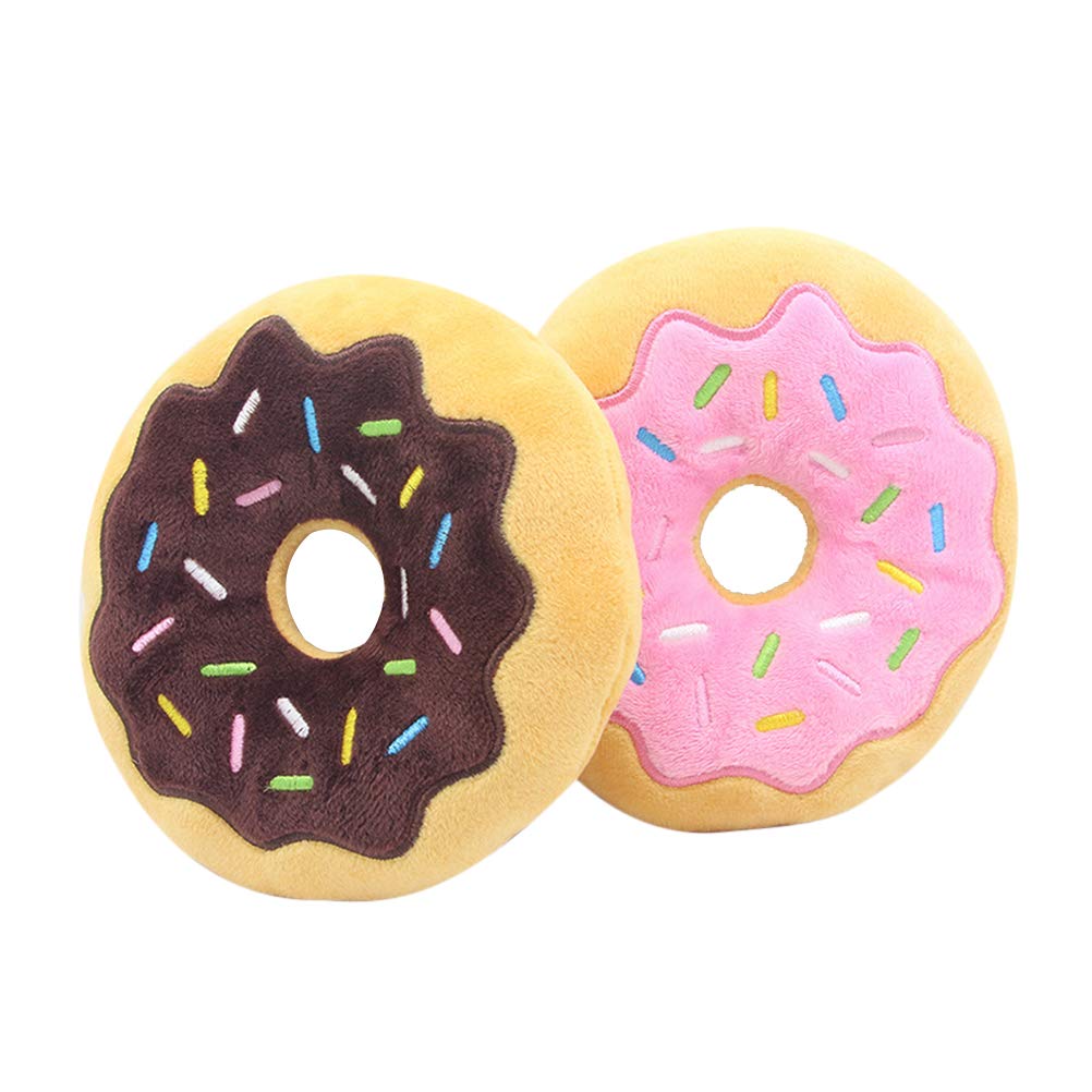 2PCS Dog Chew Toys - Cute Plush Doughnut with Squeaker for Small & Large Dogs - Fun Interactive Pet Toy for Playtime & Training (Random Colors) - Perfect for Indoor & Outdoor Play, Teething Puppies