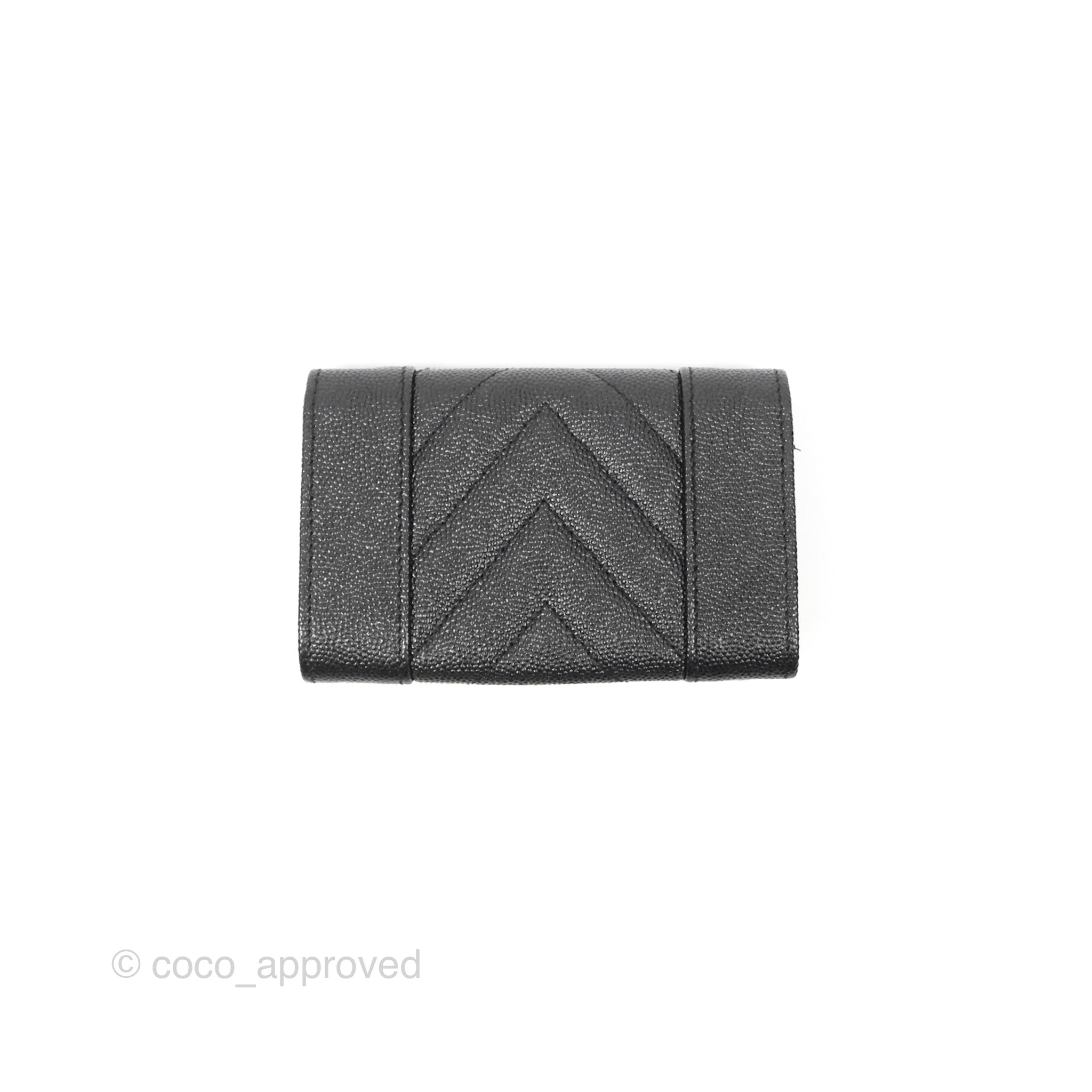 Chanel Chevron Mademoiselle Card Holder in Iridescent Black Caviar Leather with Silver Hardware - Perfect for Everyday Luxury & Compact Wallet Organization