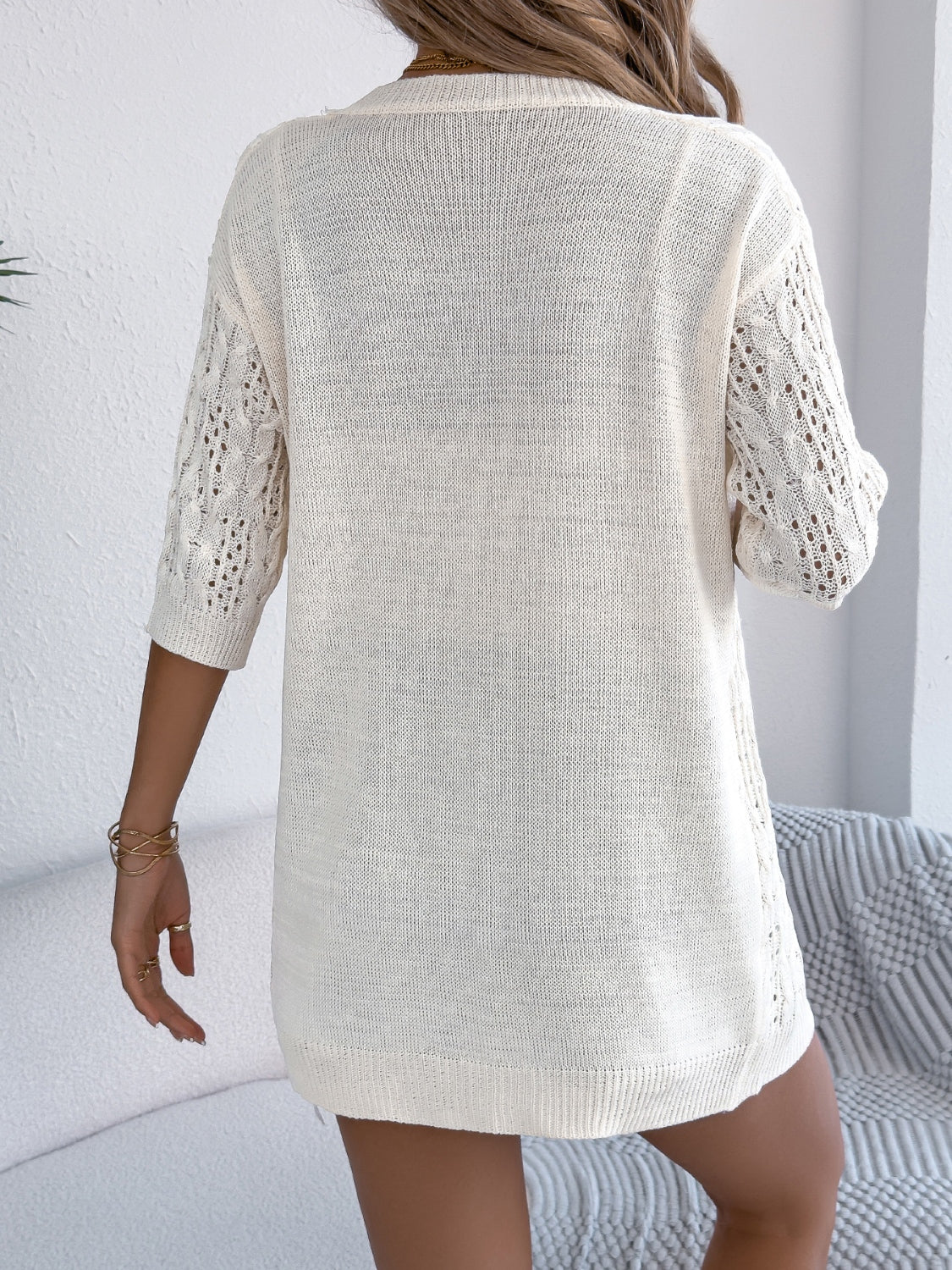 Stylish Openwork Open Front Half Sleeve Cardigan for Women - Lightweight Summer Cover-Up for Beach, Office & Casual Outings