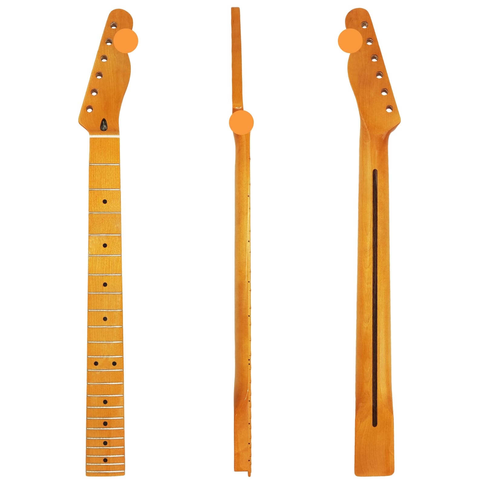 22 Fret TL Canadian Maple Electric Guitar Neck - Bright Yellow Finish, 14