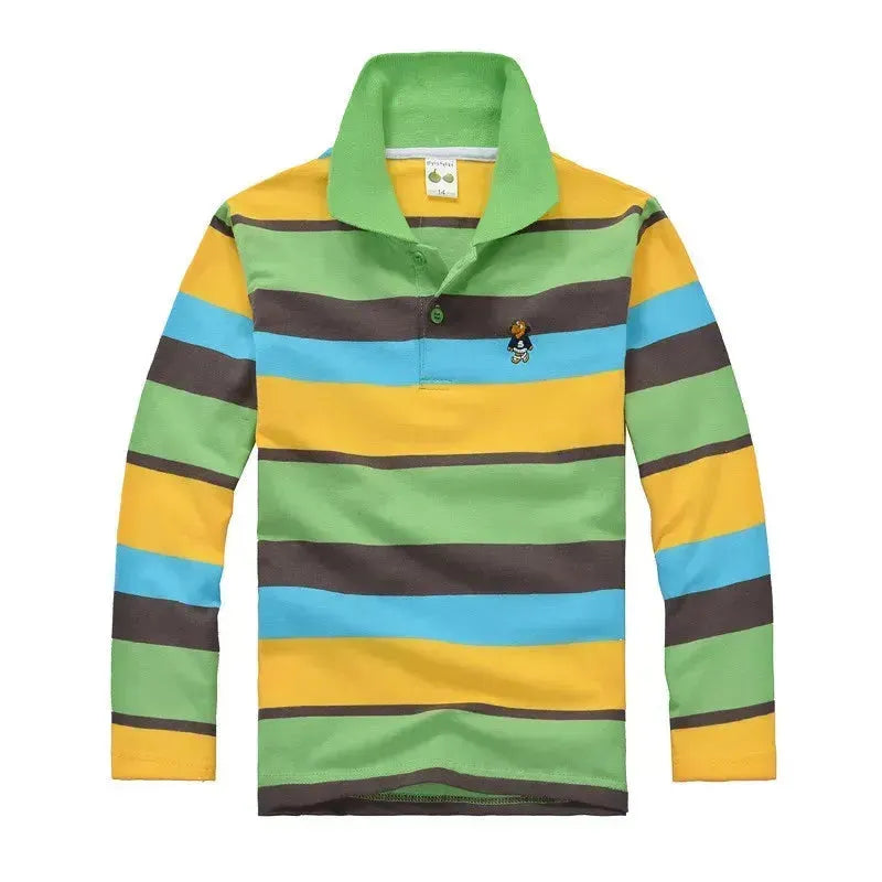 Kids Striped Polyester Polo Shirt - Comfortable & Stylish Casual Wear for School, Playdates & Family Outings