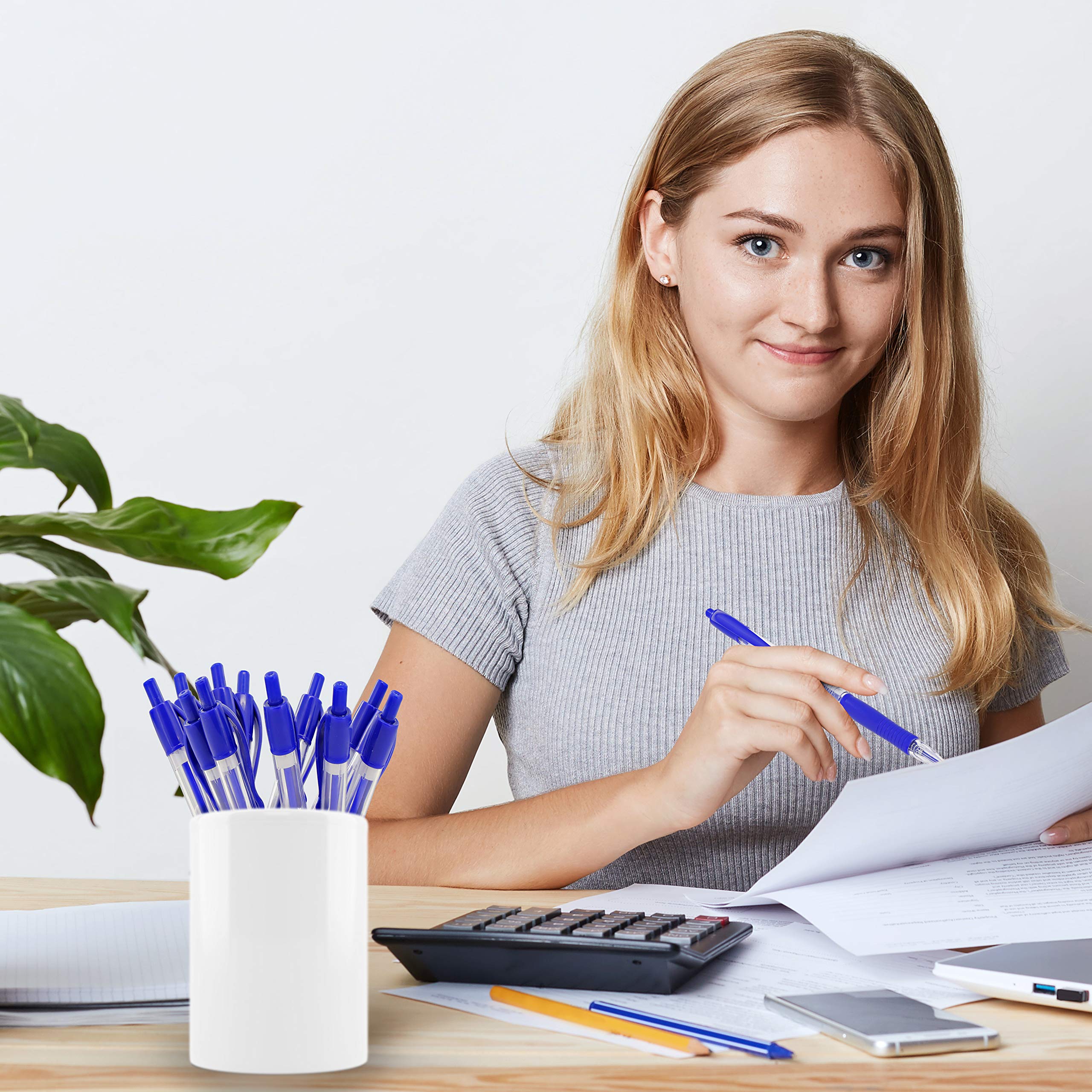 Emraw 4 Blue Retractable Ballpoint Pens - 48 Pack Smooth Writing Office & School Supplies for Home, Work & Study | Comfortable Grip, Stylish Design for Everyday Use