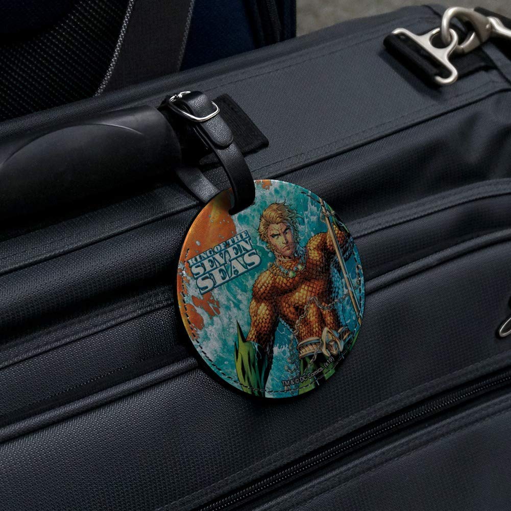 Waterproof Leather Luggage Tag - Aquaman King of The Sea Round ID Tag for Suitcases & Carry-On Bags | Perfect for Travel, Business Trips & Vacation