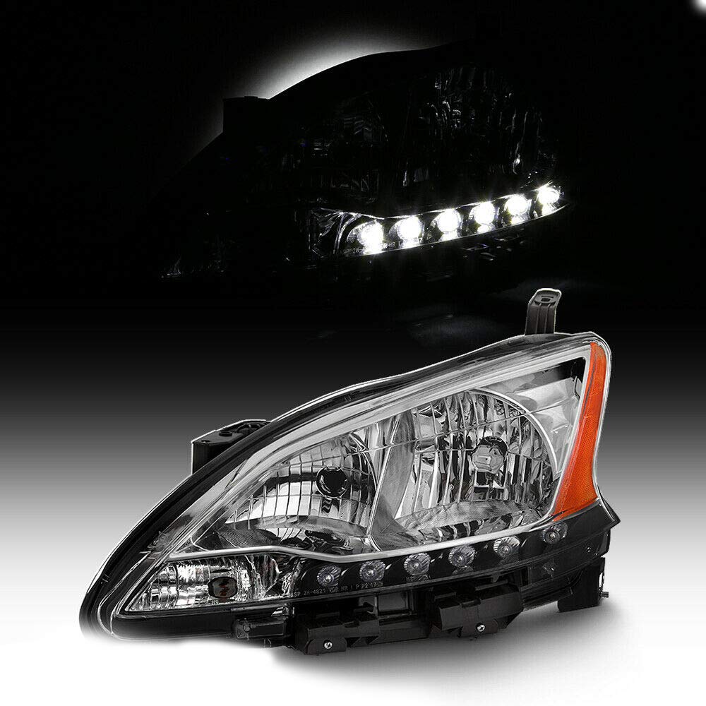 Chrome LED DRL Headlight Lamp for 2013-2015 Vehicles - Left Driver Side Replacement - Improve Visibility & Style for Night Driving & Custom Car Upgrades