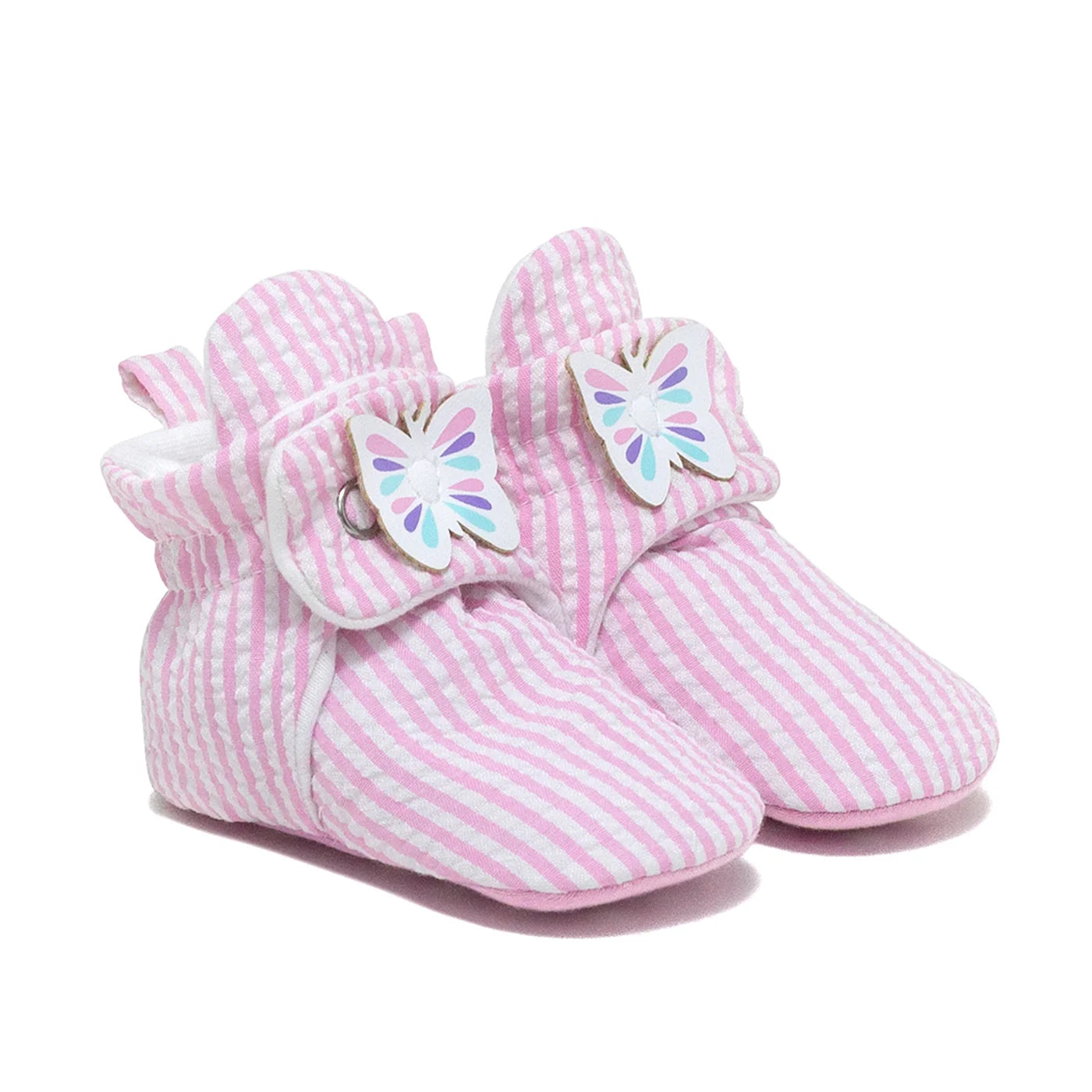 Robeez Pink Seersucker Snap Bootie - Soft Baby Shoes for Girls | Perfect for First Walkers, Playtime & Special Occasions