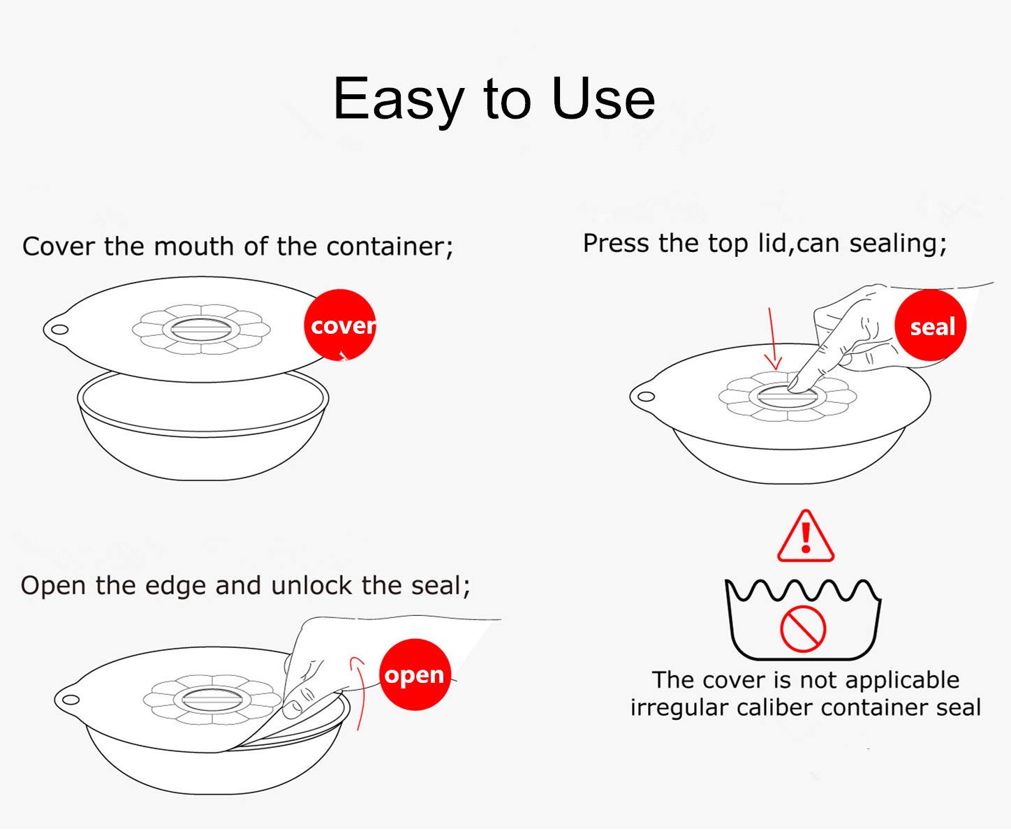 Reusable Silicone Microwave Food Covers - Set of 4, 6, 8, 10 & 12 inch Suction Seal Lids for Bowls, Pots & Cups | BPA-Free, Dishwasher Safe | Perfect for Meal Prep, Leftovers & Microwave Cooking