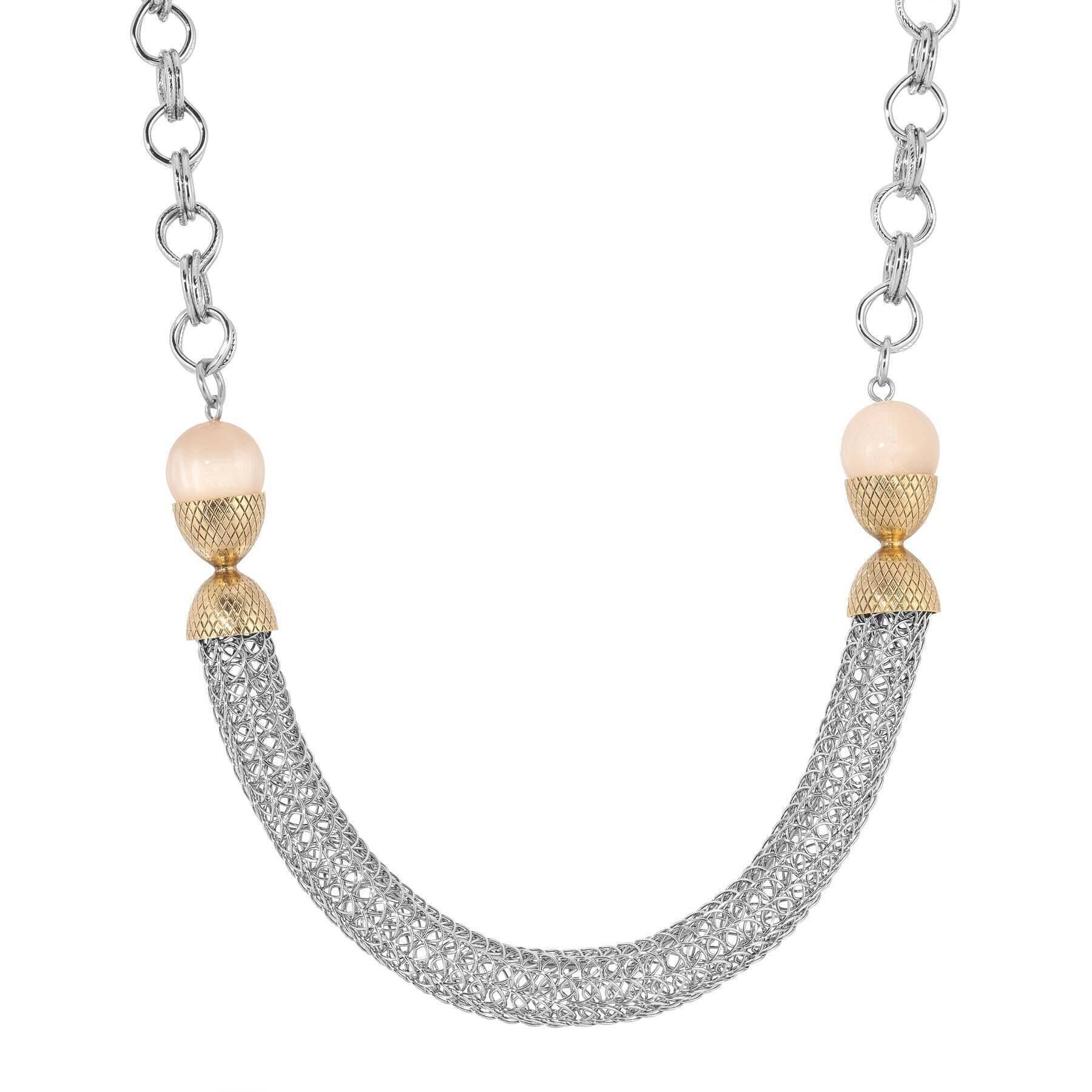 1928 Jewelry Beige Moonstone Mesh Link Chain Necklace 17